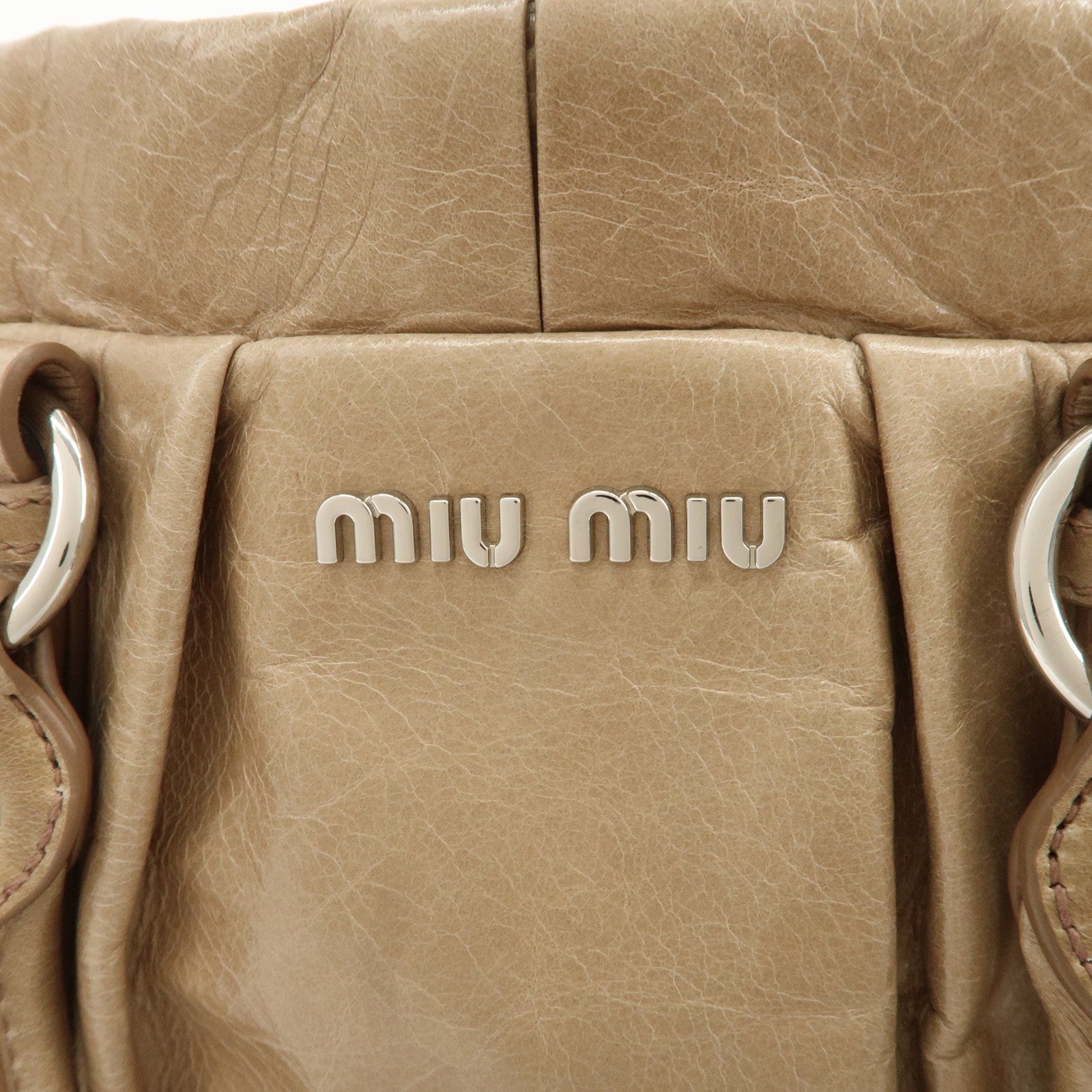 MIU MIU Leather 2Way Shoulder Bag Hand Bag Beige RT0383 Used