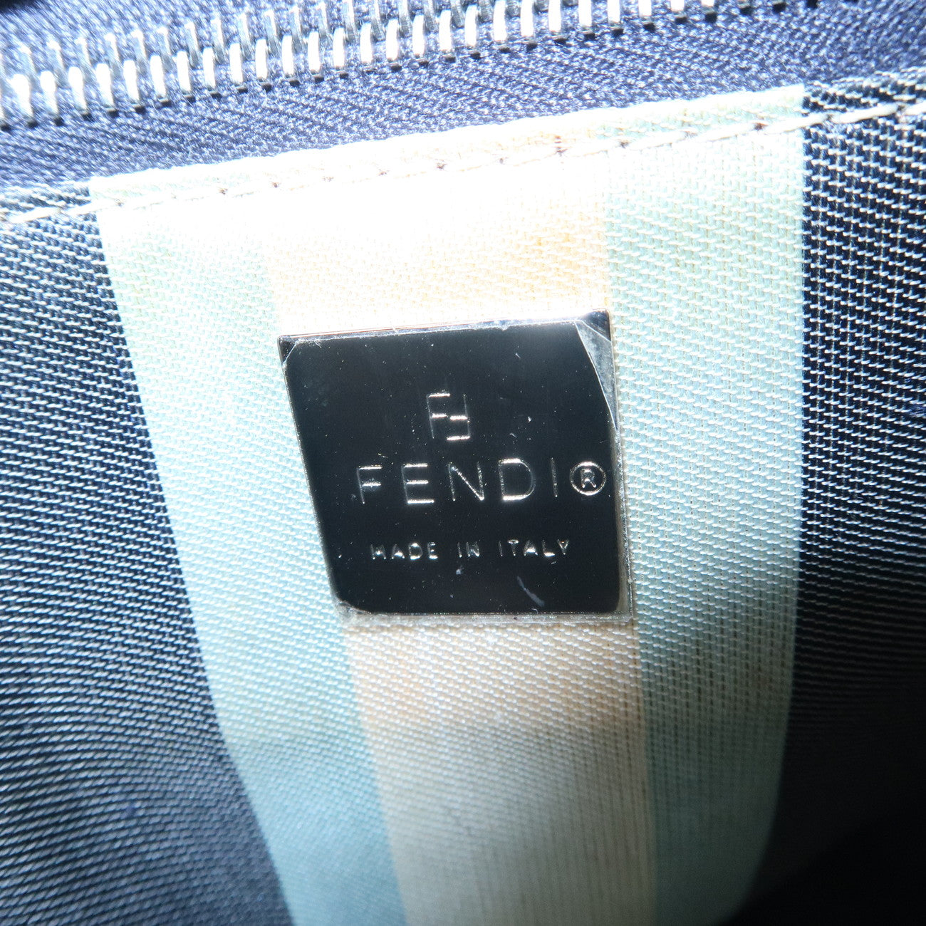 FENDI Logo Canvas Shoulder Bag Hand Bag Navy