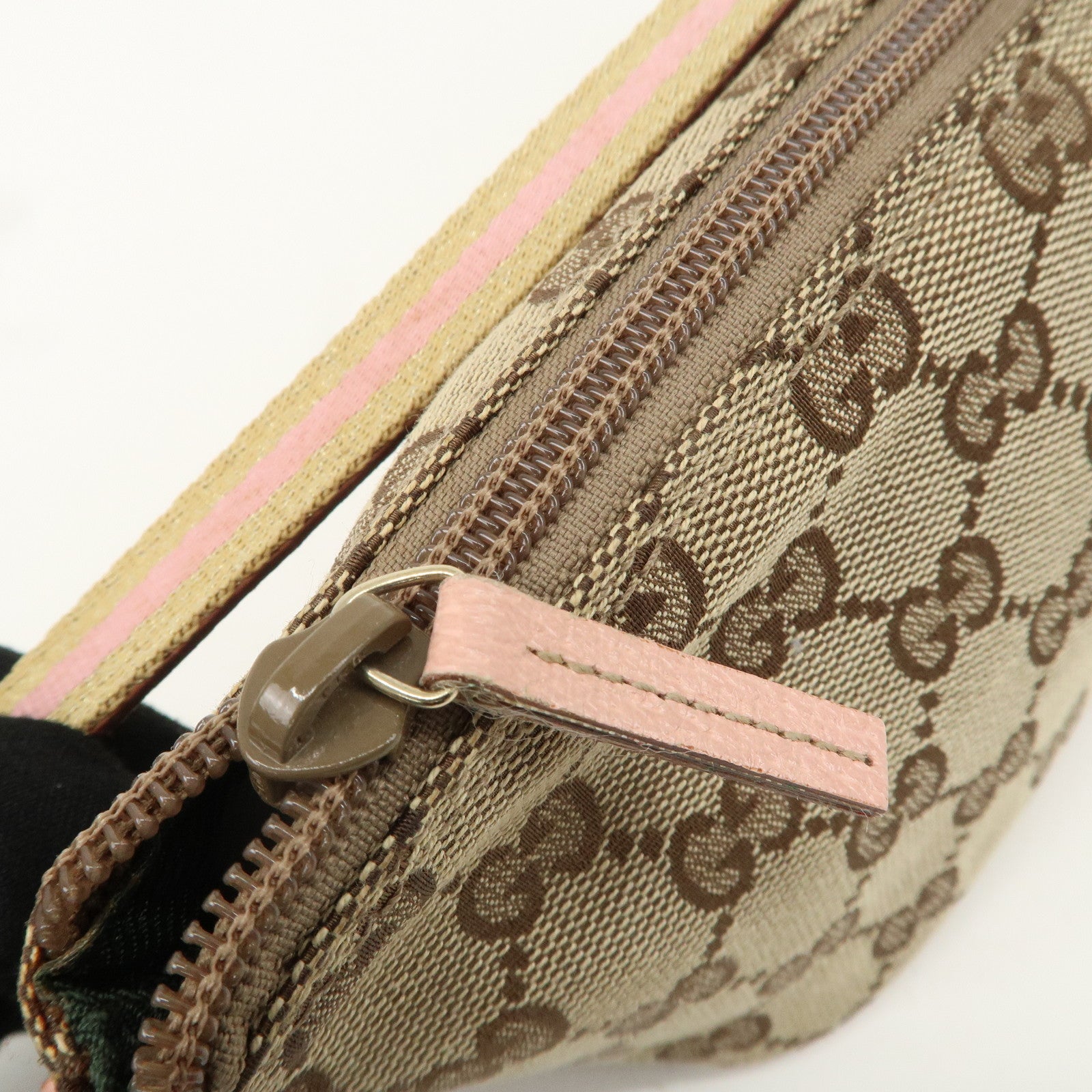 GUCCI Boat Bag Sherry GG Canvas Leather Pouch Beige Pink 141809