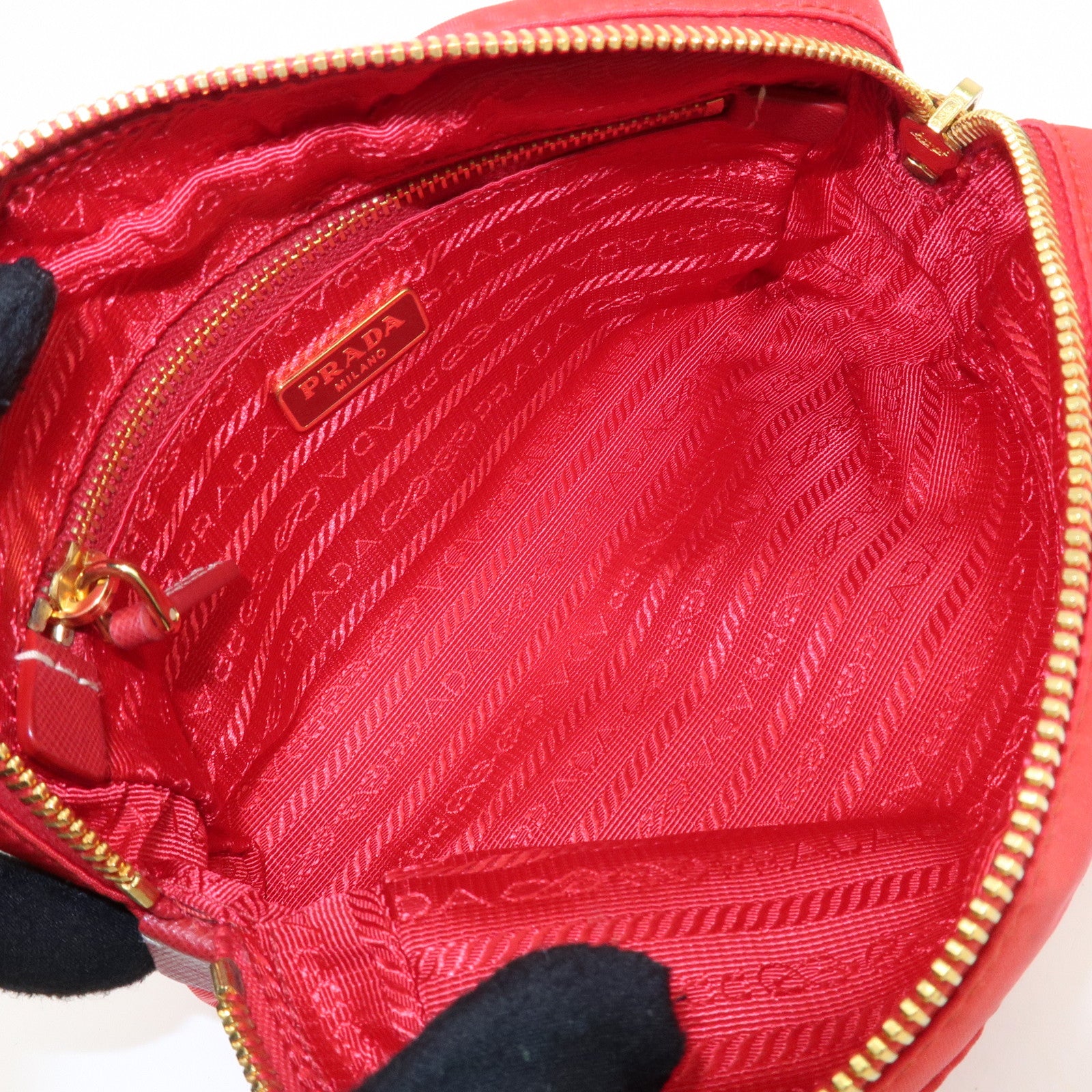 PRADA Nylon Leather Pouch Red Gold Hardware 1N0021