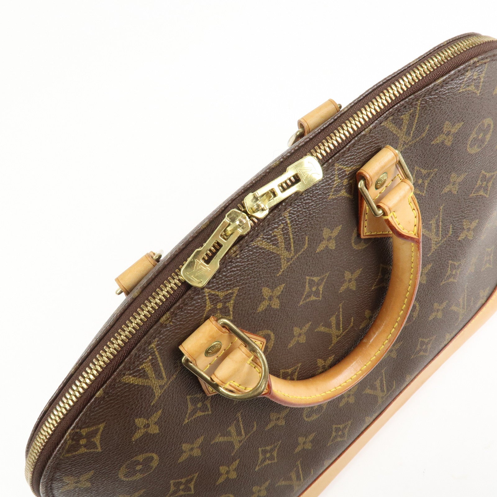 Louis Vuitton Monogram Alma Hand Bag Brown Gold Hardware M51130 Used