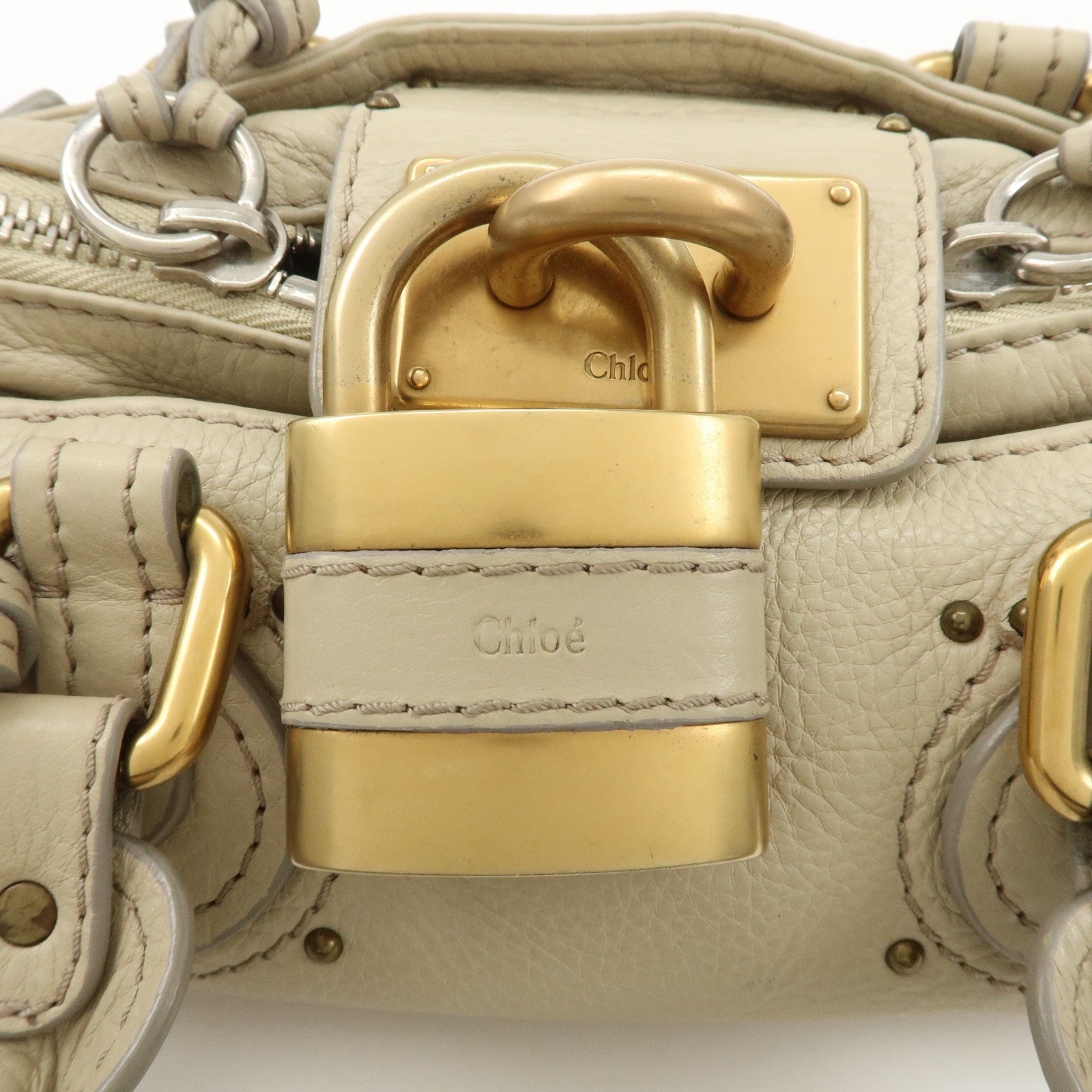 Chloe Leather Mini Paddington Shoulder Bag Hand Bag Ivory Used