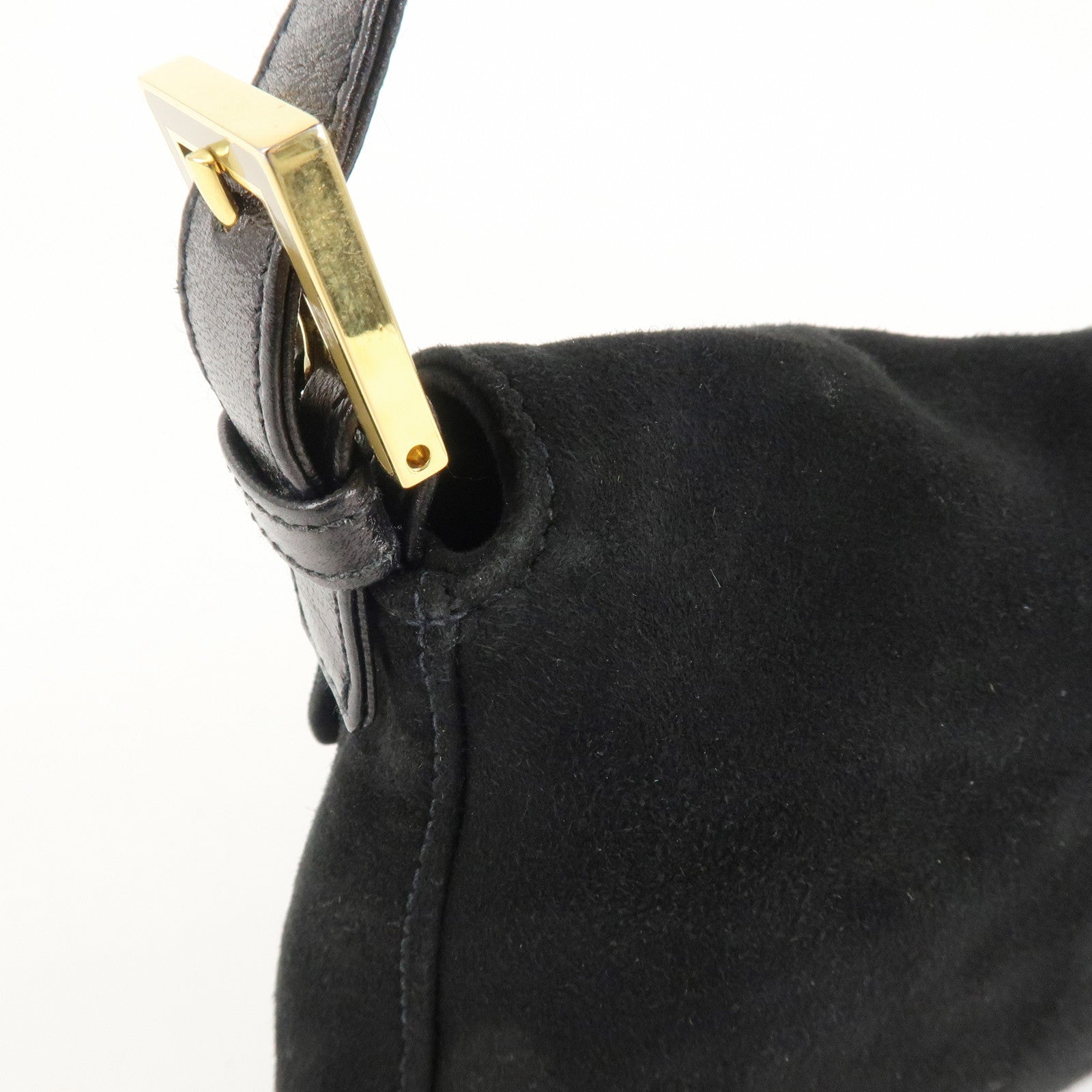 FENDI Mamma Bucket Suede Leather Shoulder Bag Black 26424 Used