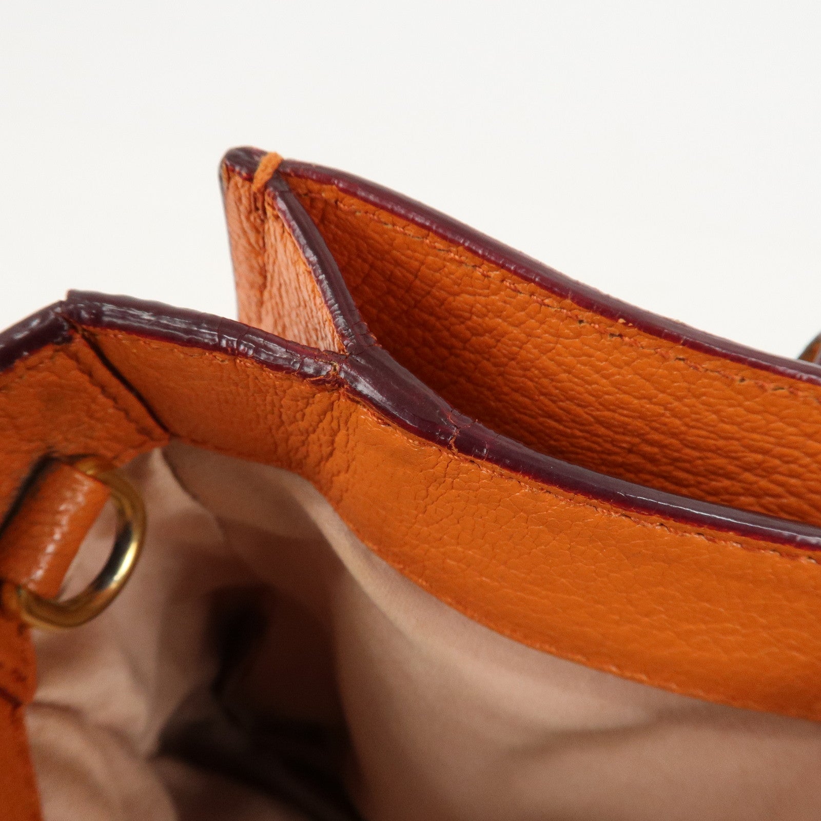 MIU MIU Madras Leather 2WAY Bag Hand Bag Orange RN0799