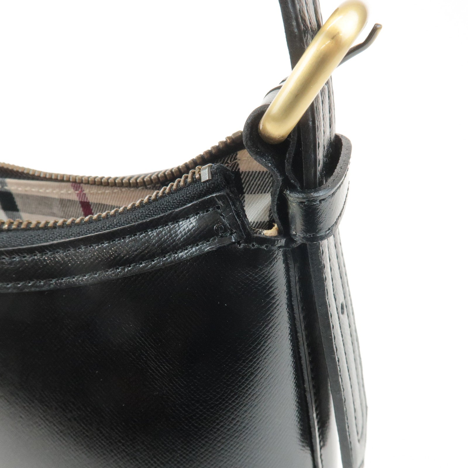 BURBERRY Leather Shoulder Bag Hand Bag Black Gold Hardware