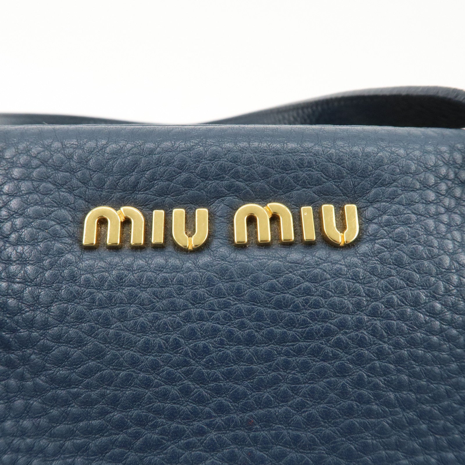 MIU MIU Leather Boston Bag Shoulder Bag Navy Gold HDW Used