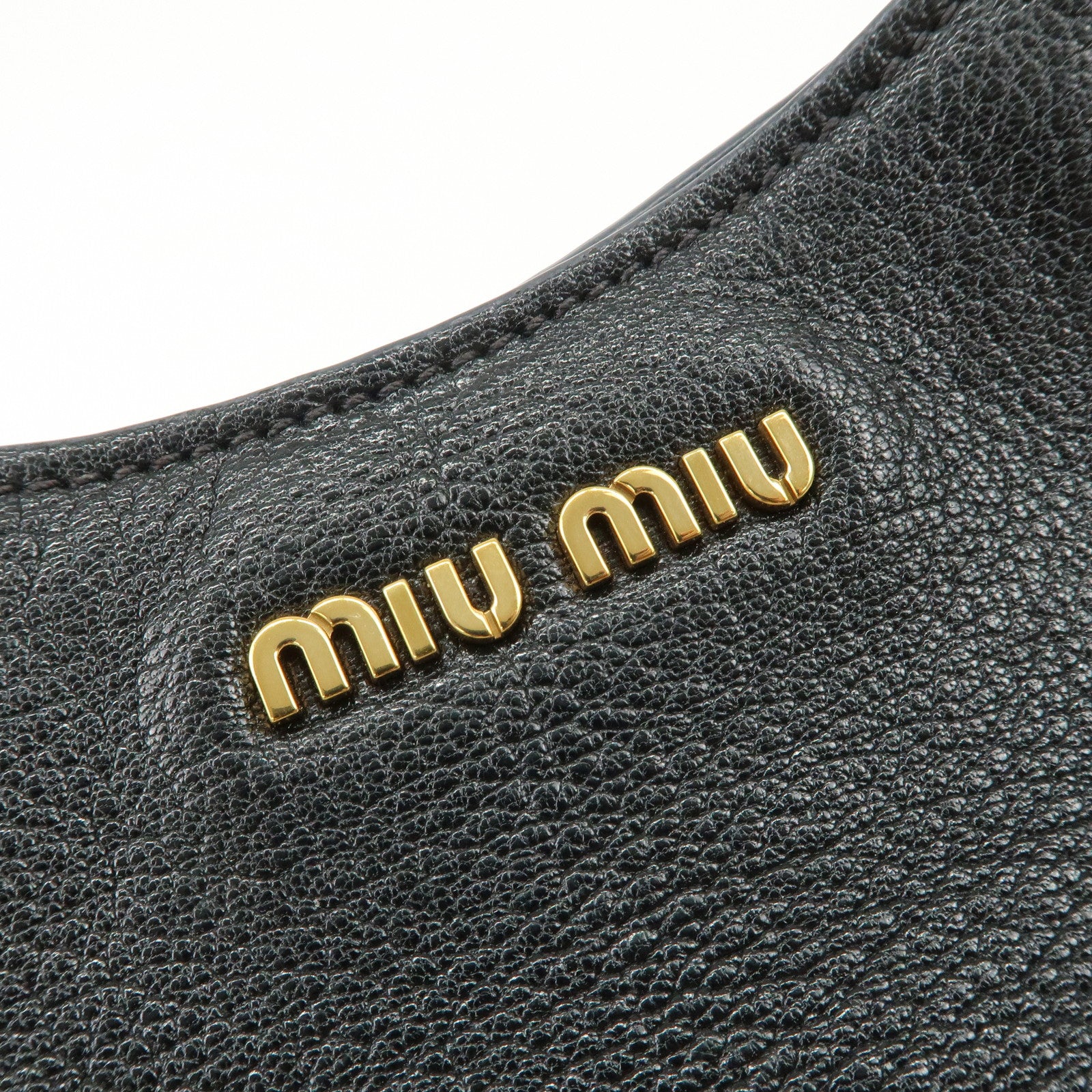 MIU MIU Logo Leather 2Way Tote Bag Black 5BE886 Used