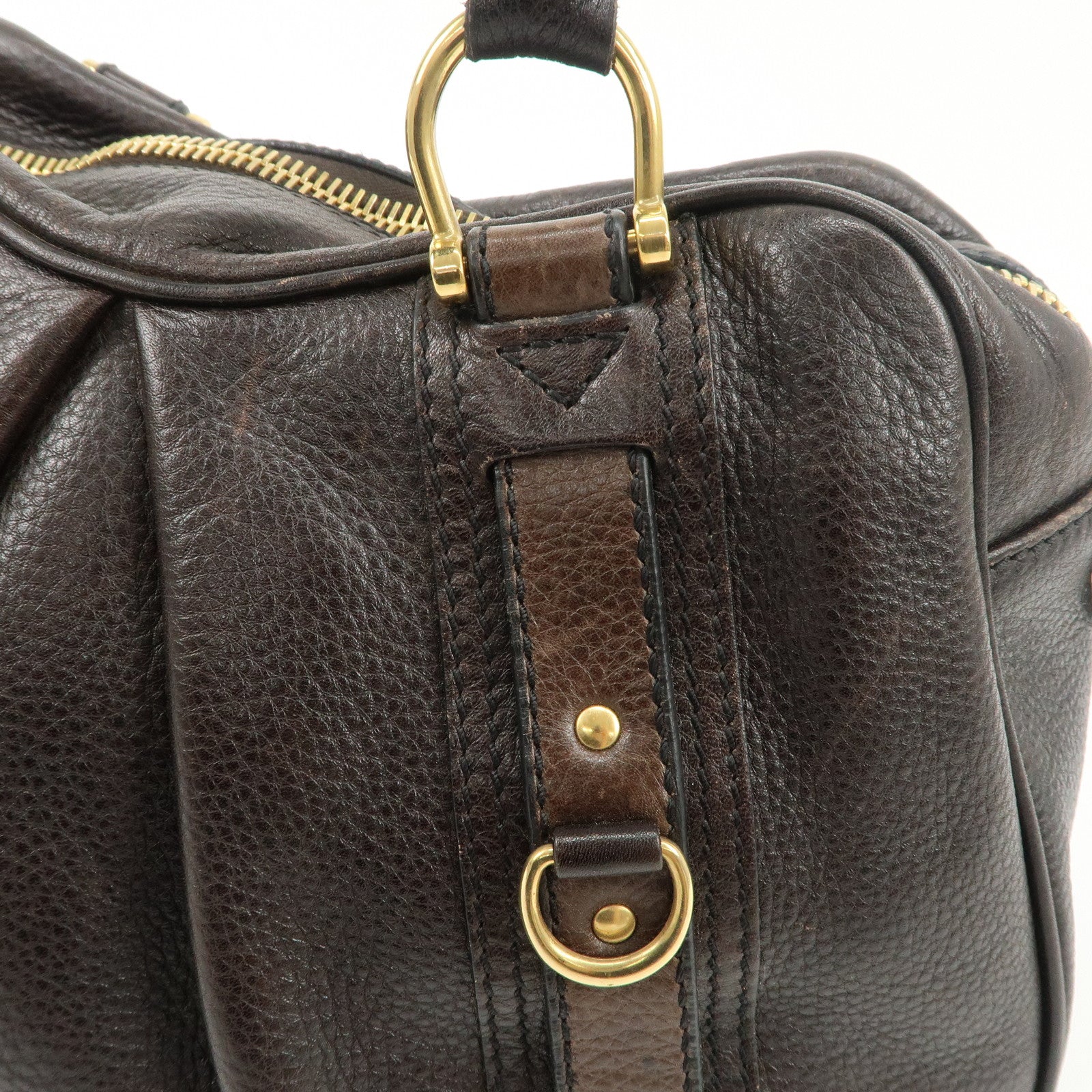 BURBERRY Leather Boston Bag Hand Bag Dark Brown