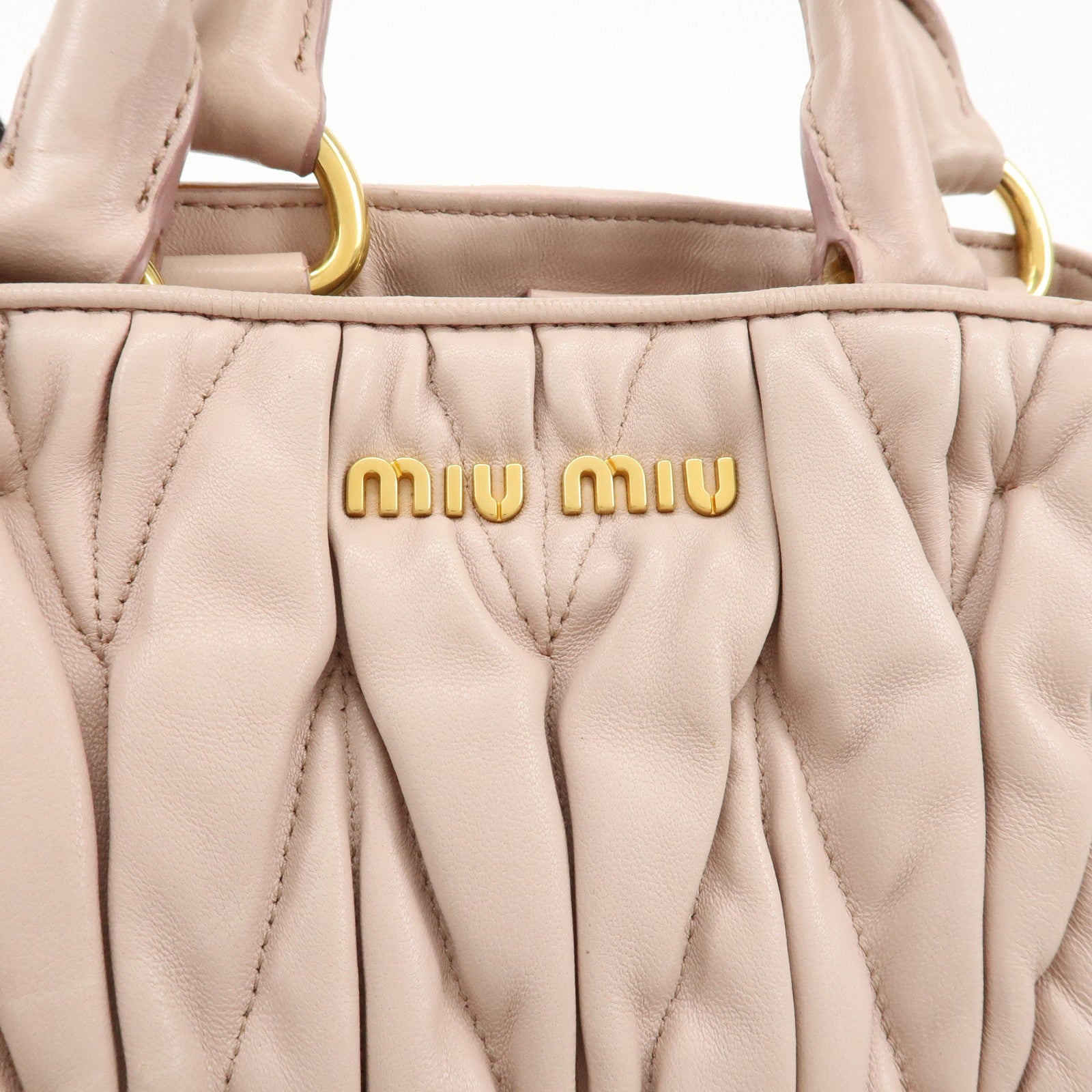 MIU MIU Matelasse Leather 2Way Shoulder Hand Bag Pink Beige