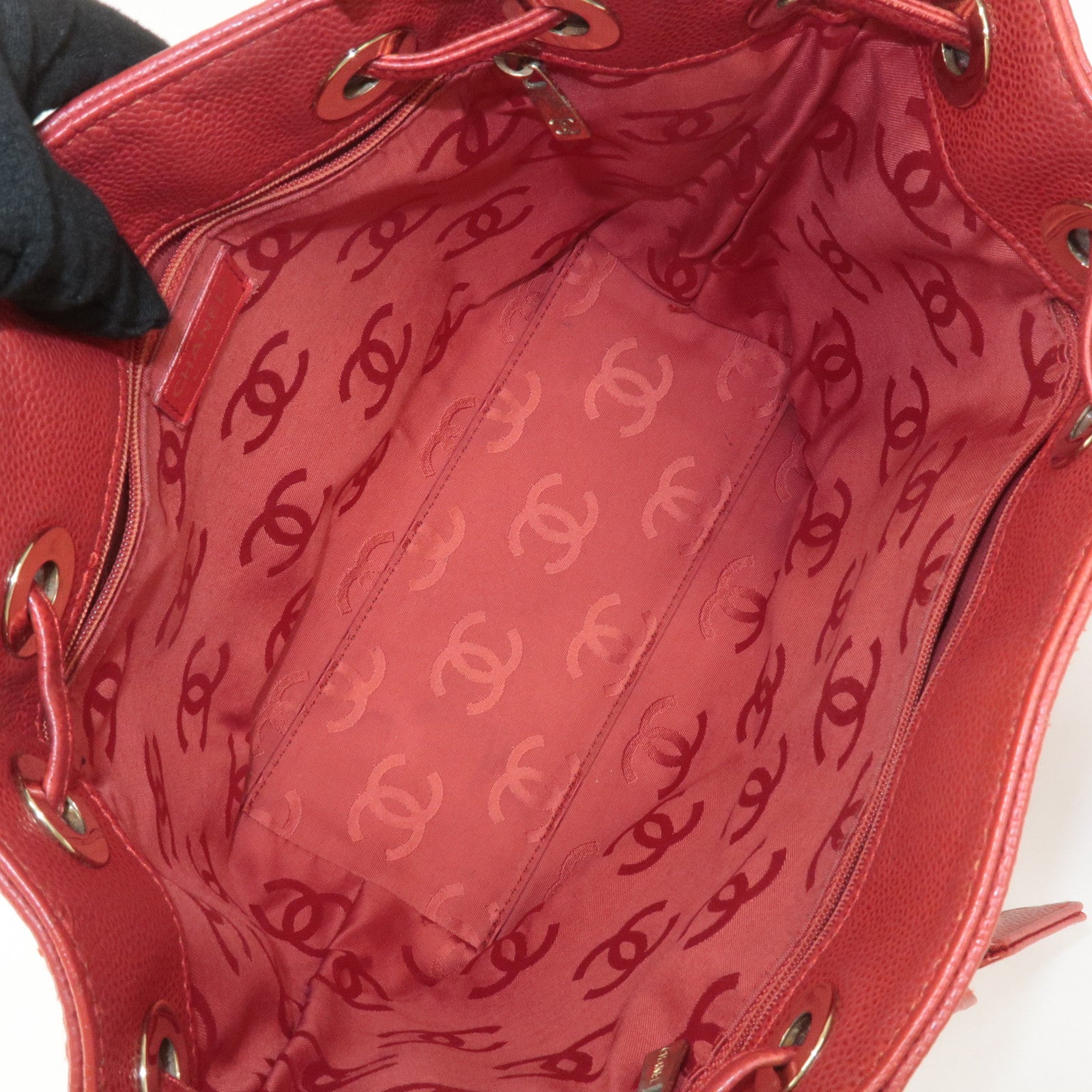 CHANEL Caviar Skin COCO Mark Tote Bag Hand Bag Red