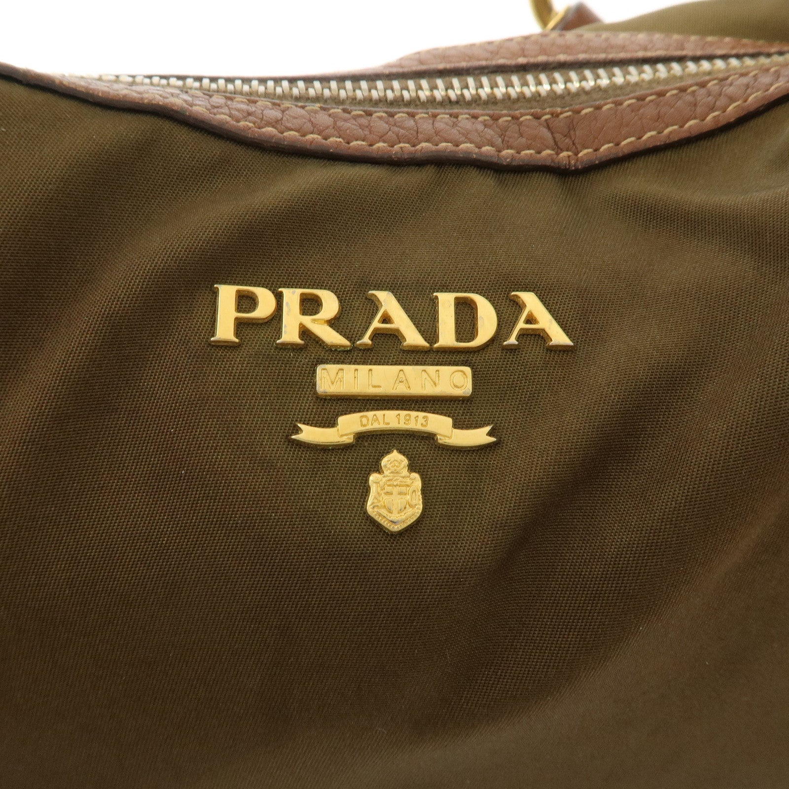 PRADA Nylon Leather Shoulder Bag Hand Bag Khaki Brown