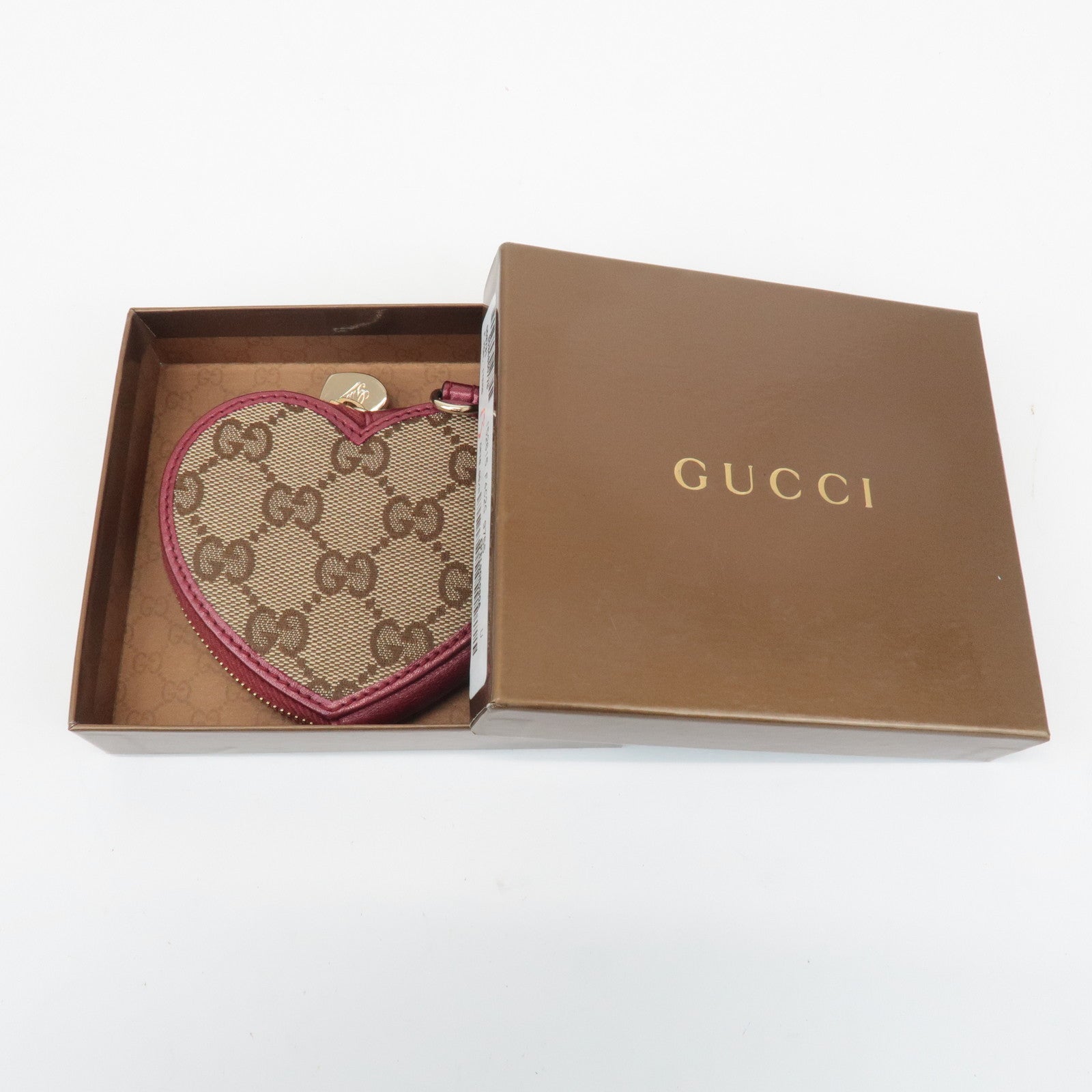 GUCCI GG Canvas Leather Heart Coin Purse Coin Case Red 152615 Used