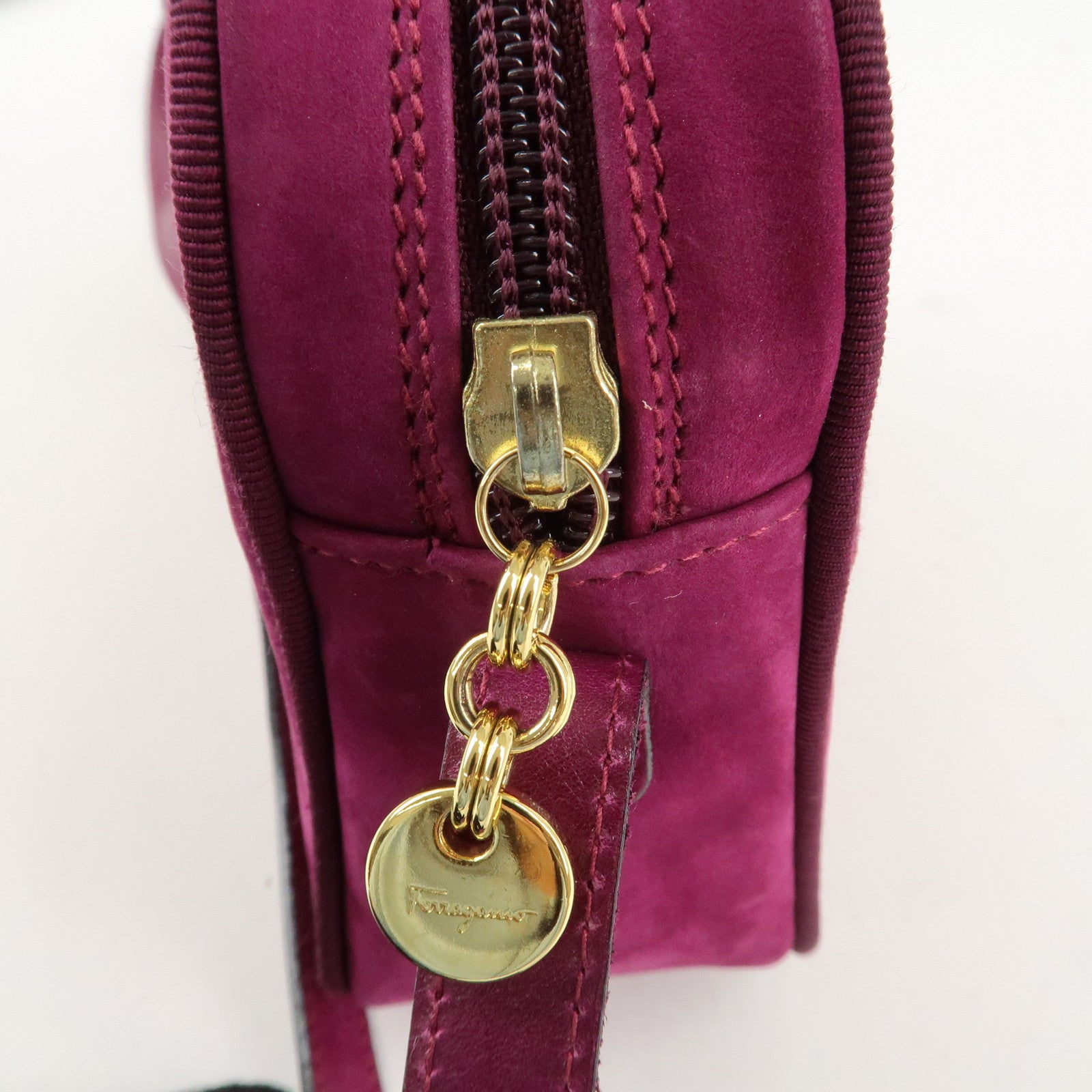 Ferragamo Vara Ribbon Suede Leather Shoulder Bag Purple