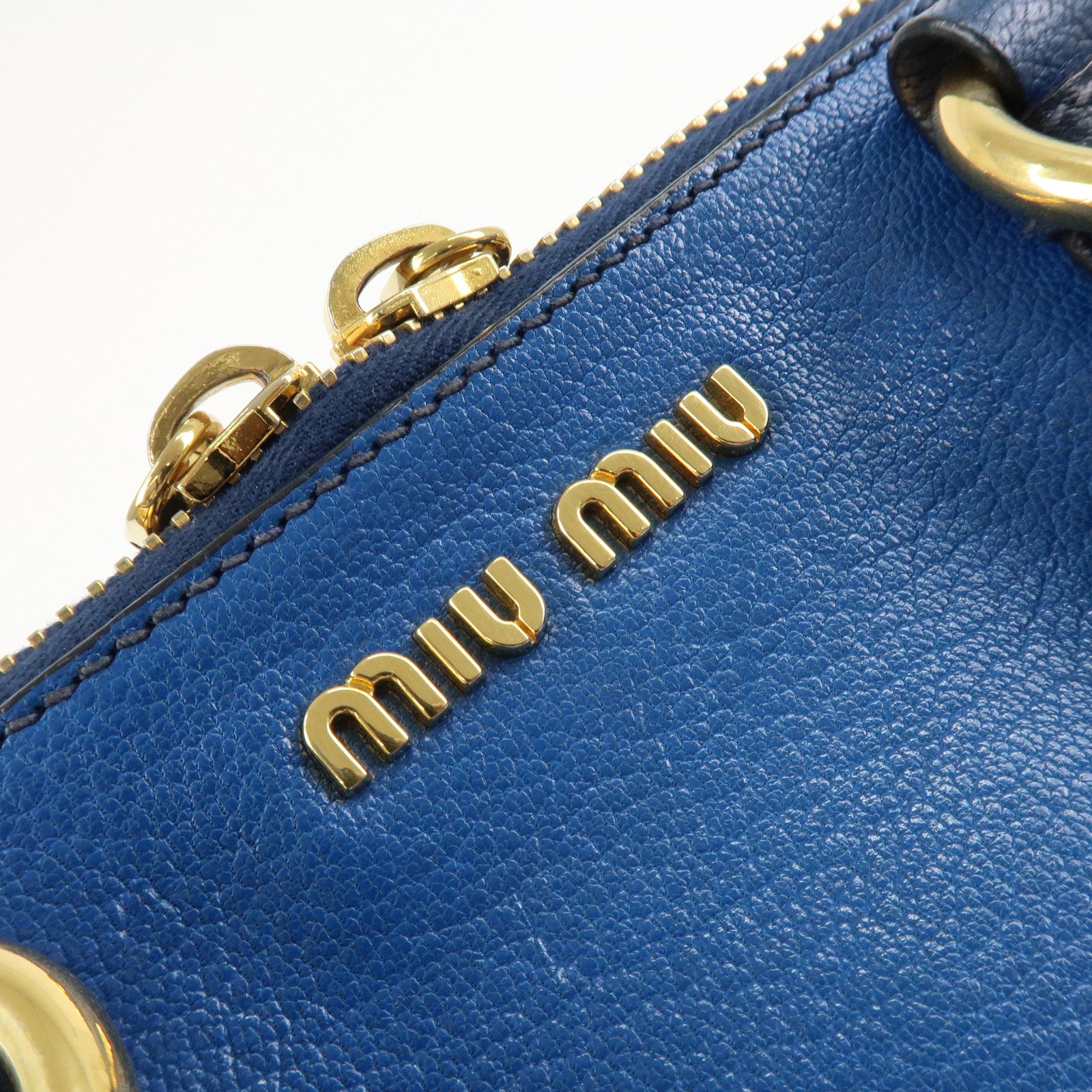 MIU MIU Leather 2Way Shoulder Bag Hand Bag Blue Gold HDW