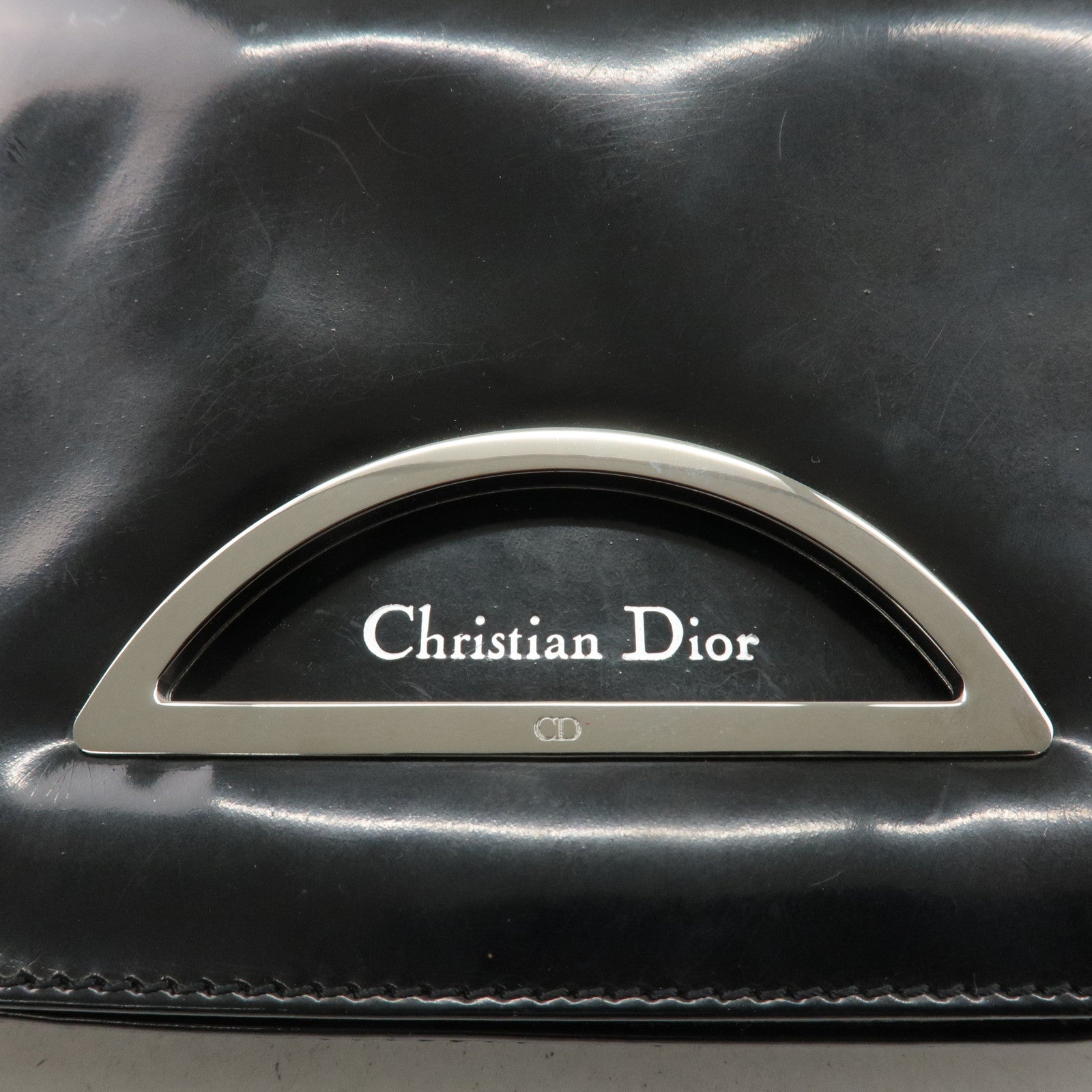 Christian Dior Enamel Leather Maris Pearl Shoulder Bag Black