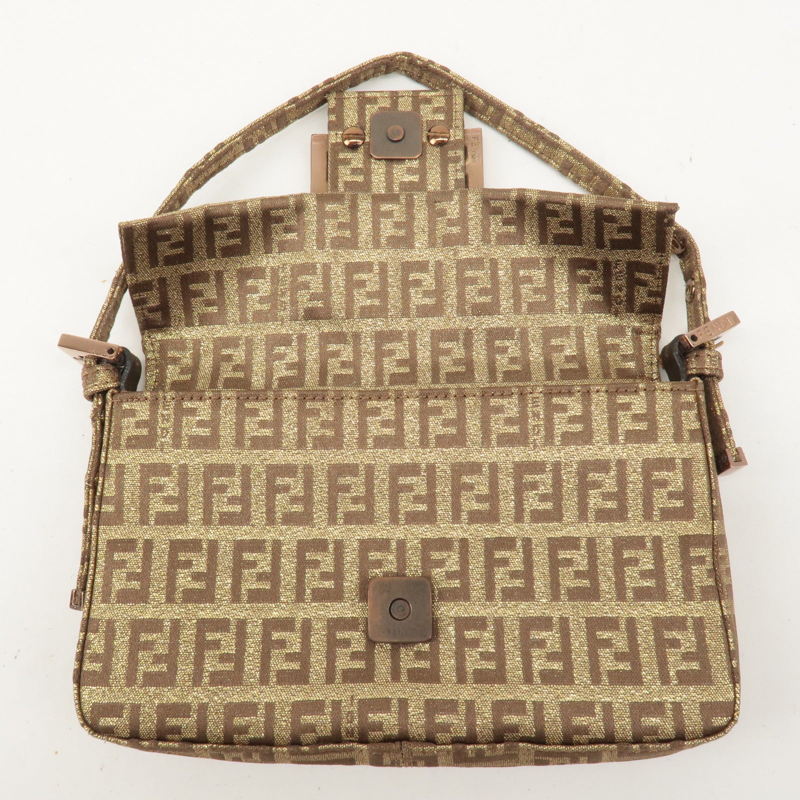 FENDI Mini Mamma Baguette Zucchino Canvas Hand Bag Gold 8BK005