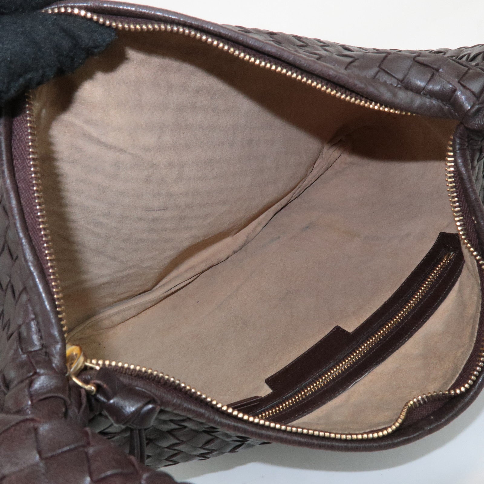 BOTTEGA VENETA Intrecciato Leather Shoulder Bag Dark Brown