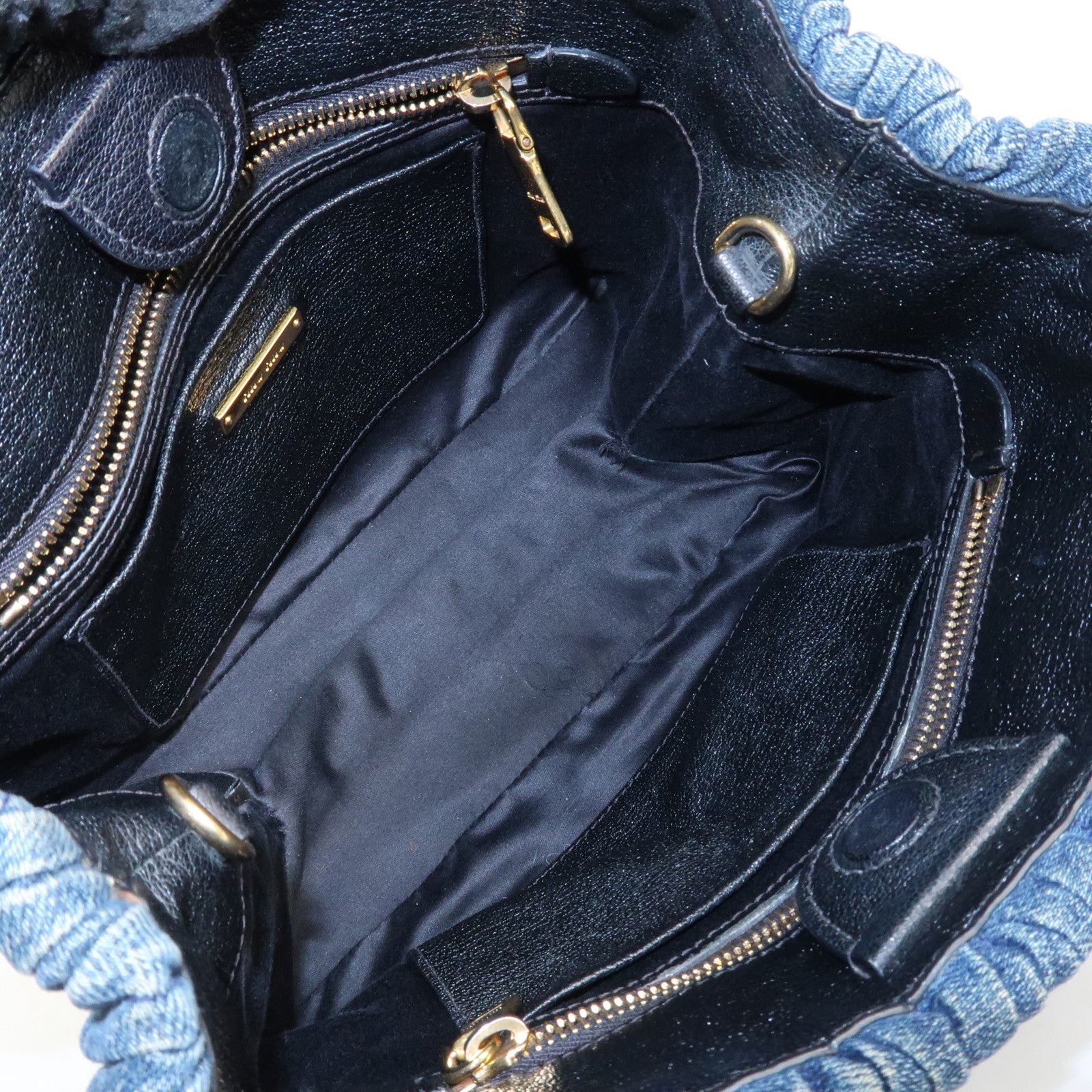 MIU MIU Matelasse Denim Leather 2Way Bag Hand Bag Blue Black