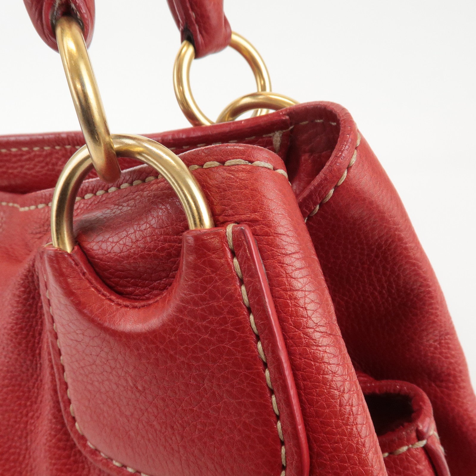 MIU MIU Logo Leather Shoulder Bag Tote Bag Red Used