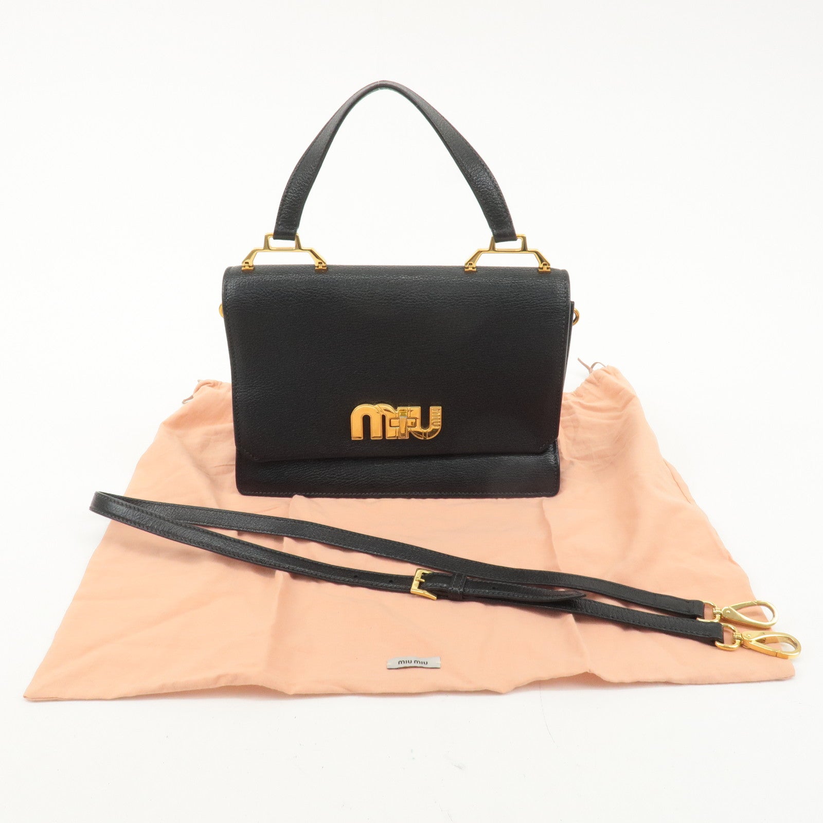 MIU MIU Leather 2WAY Hand Bag Shoulder Bag Black