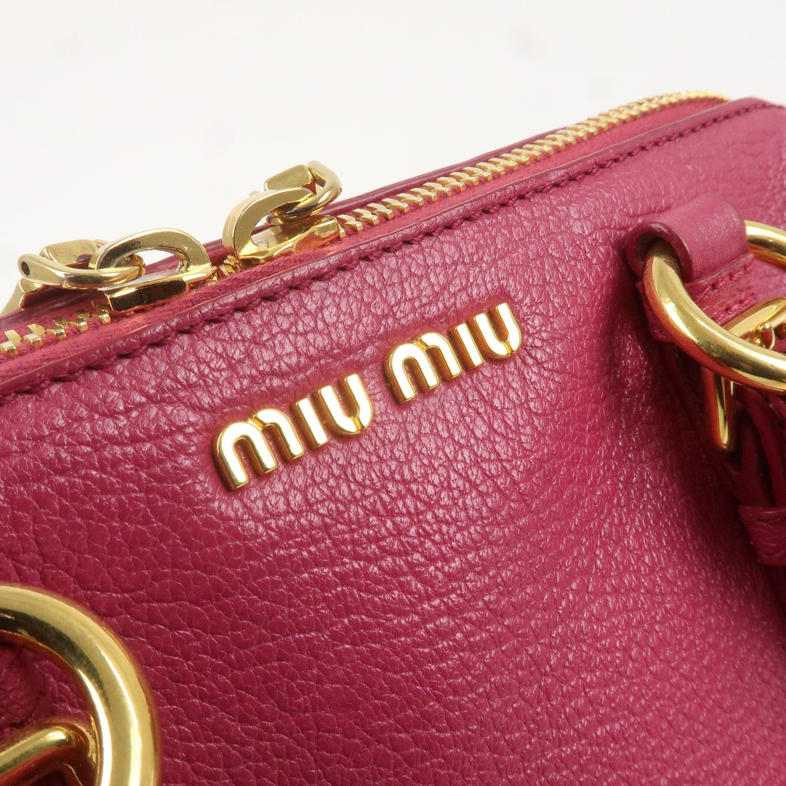 MIU MIU Leather 2WAY Boston Bag Hand Bag Shoulder Bag Pink