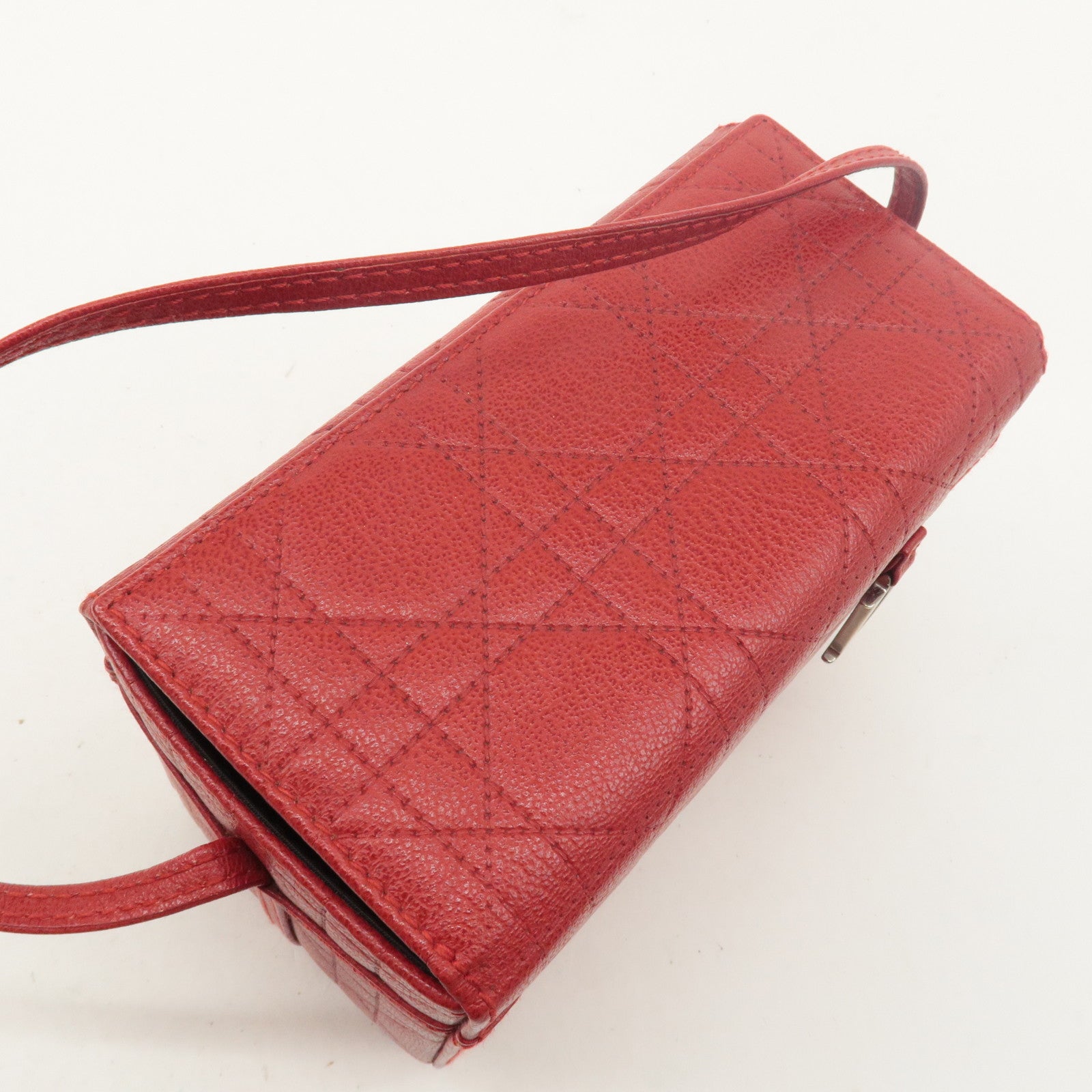 Christian Dior Leather Cannage Vanity Bag Hand Bag Red