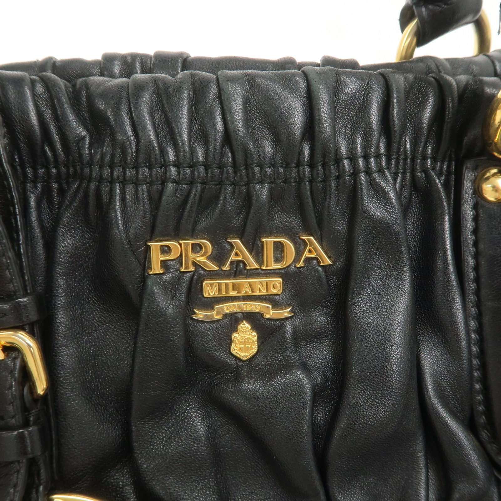 PRADA Logo Leather Gather 2Way Bag Shoulder Bag Black BN1336