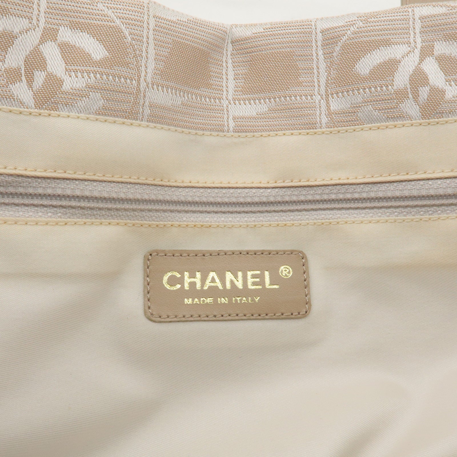 CHANEL Travel Line Nylon Jacquard Leather Tote MM Bag Beige A15991