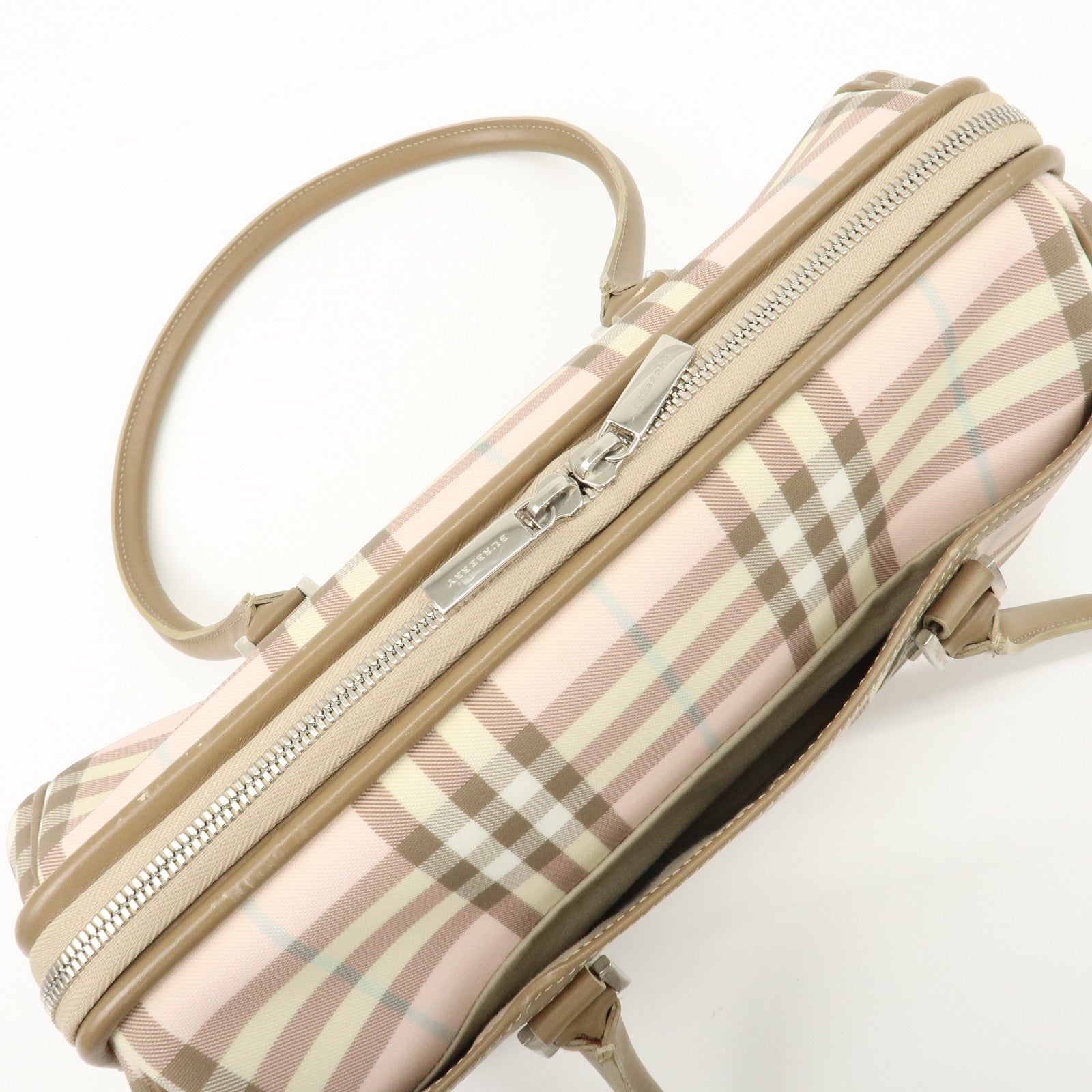 BURBERRY PVC Leather Nova Plaid Shoulder Bag Hand Bag Beige Pink