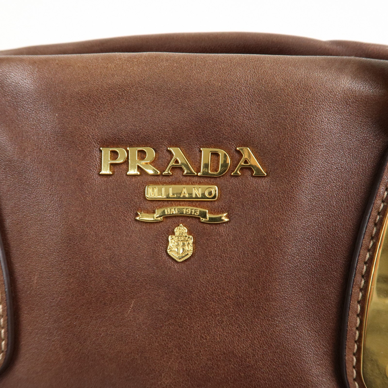 PRADA Leather 2Way Bag Shoulder Bag Hand Bag Brown BN1904 Used