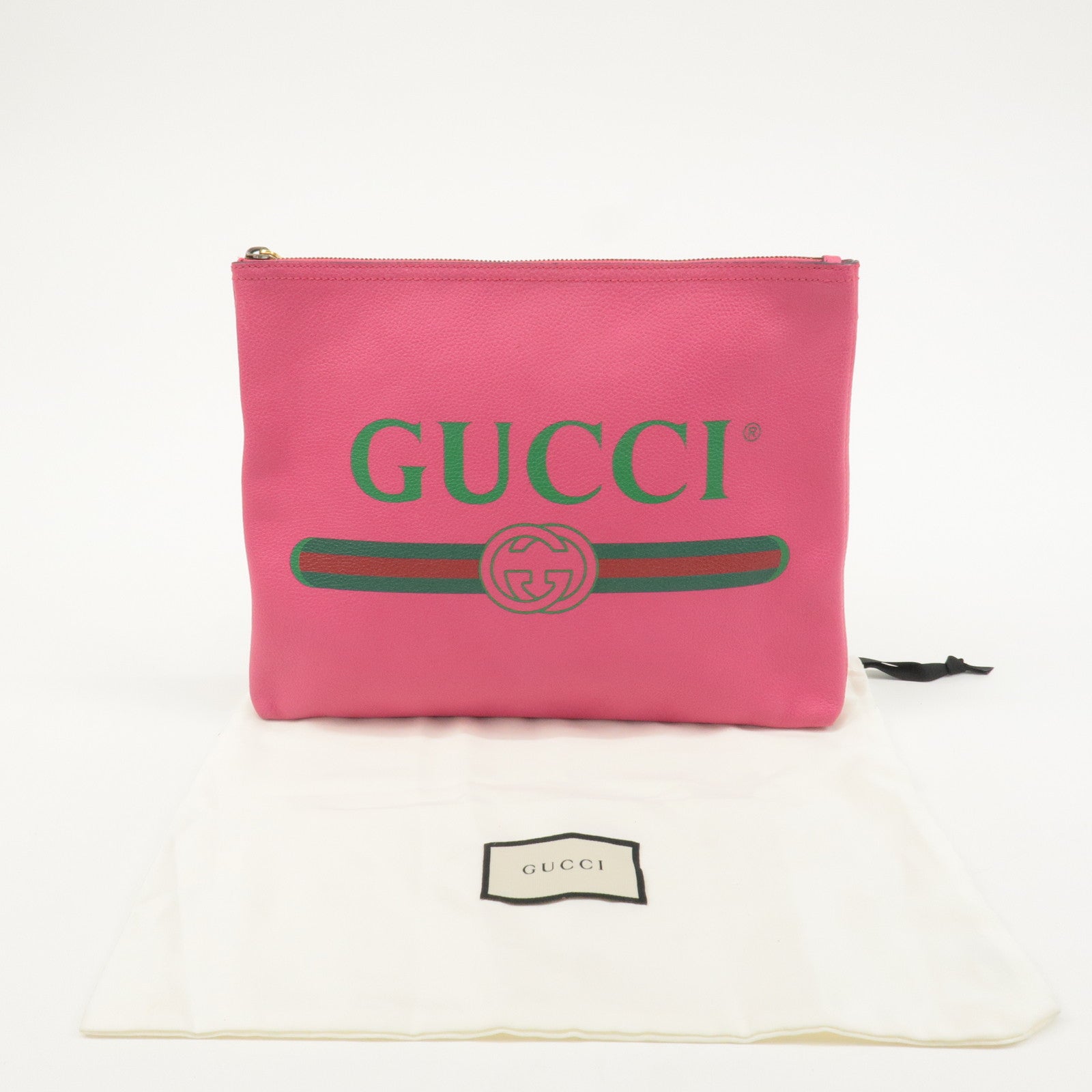 GUCCI Leather Logo Clutch Bag Pink 500981