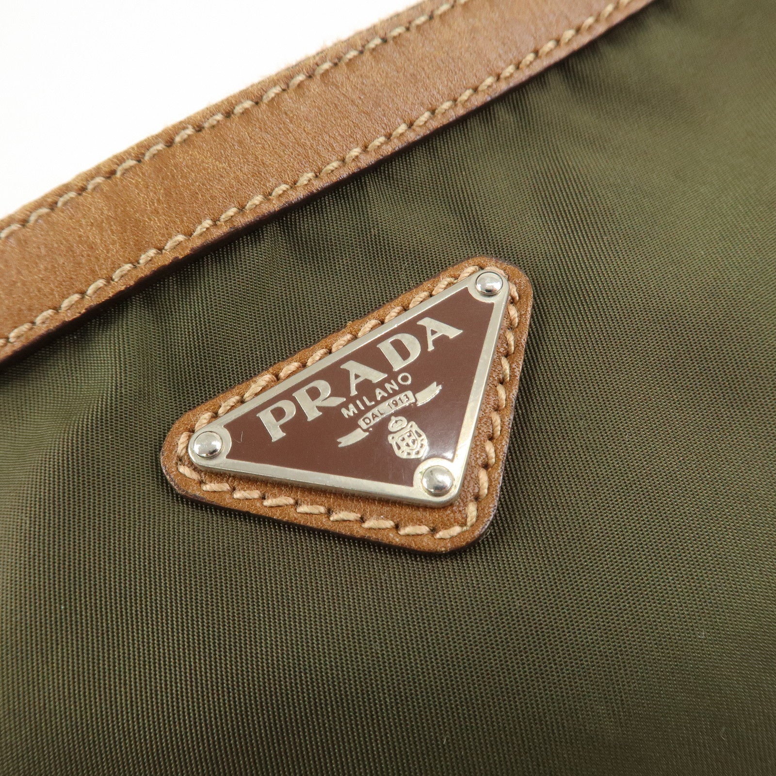 PRADA Nylon Leather Triangle Logo Shoulder Bag Khaki BT0507 Used