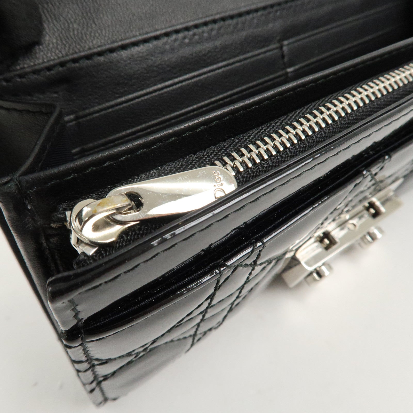 Christian Dior New Lock Cannage Patent Leather Chain Long Wallet