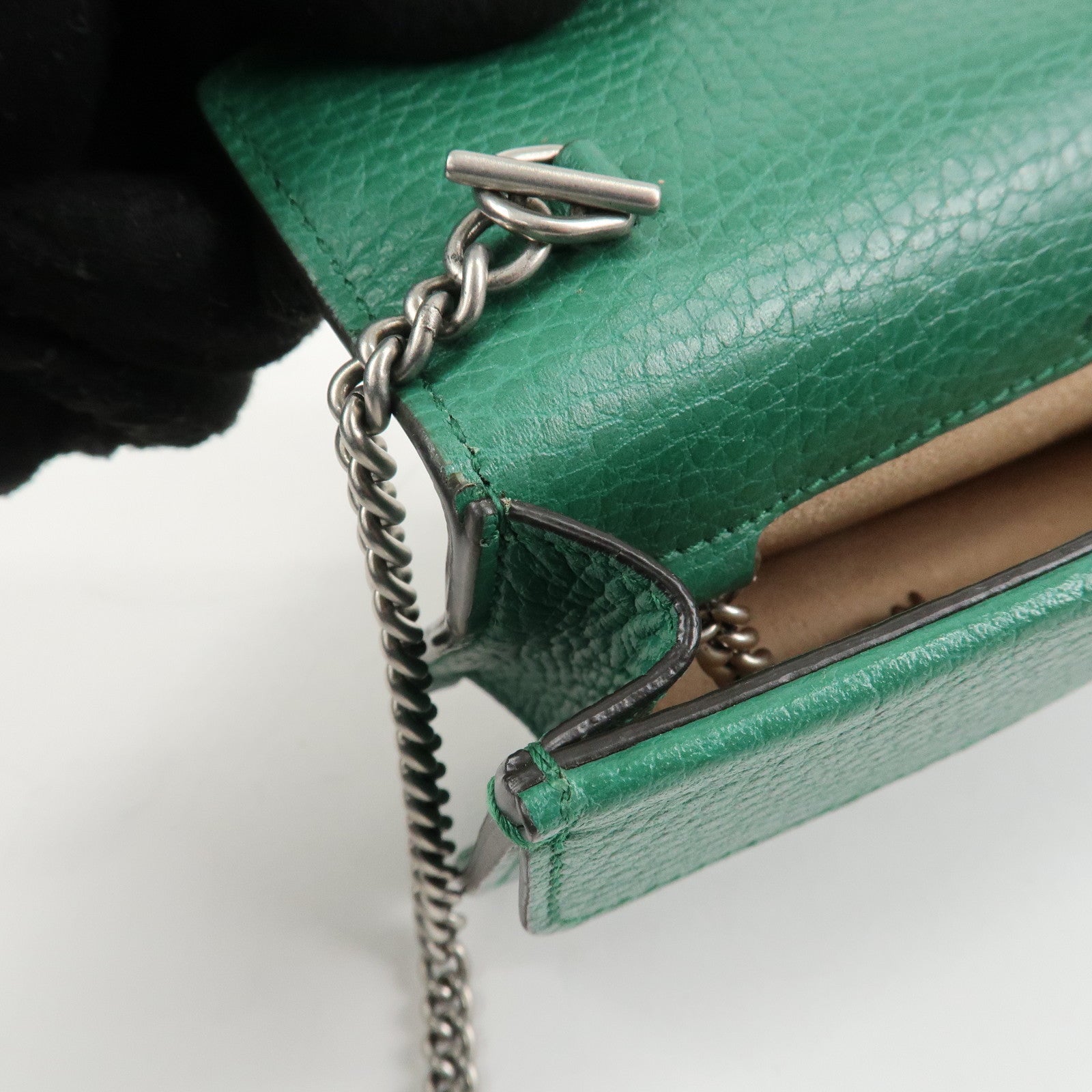 GUCCI Duonissos Leather Chain Shoulder Bag Green 476432