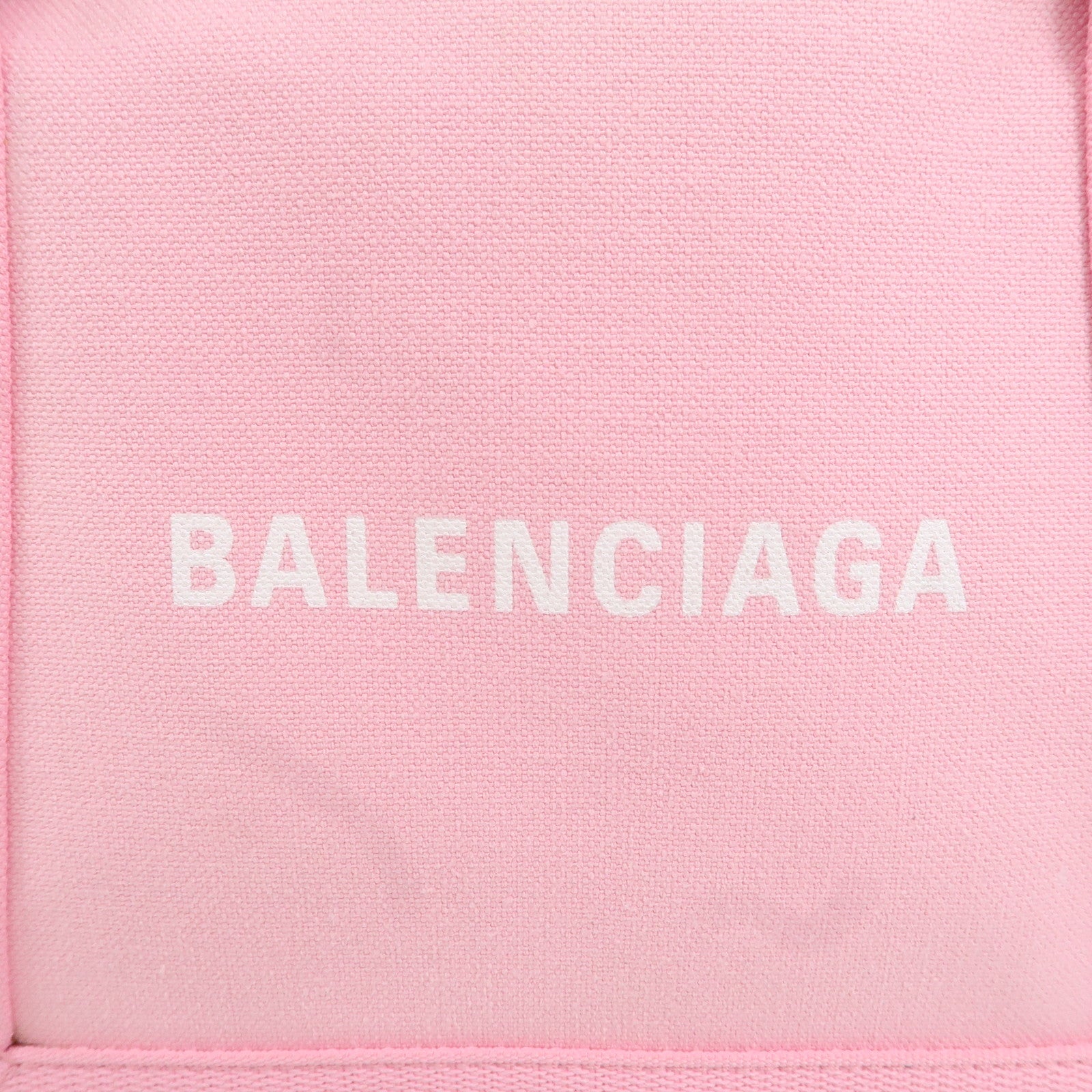 BALENCIAGA Canvas Leather Navy Cabas XS 2Way Tote Bag Pink 390346