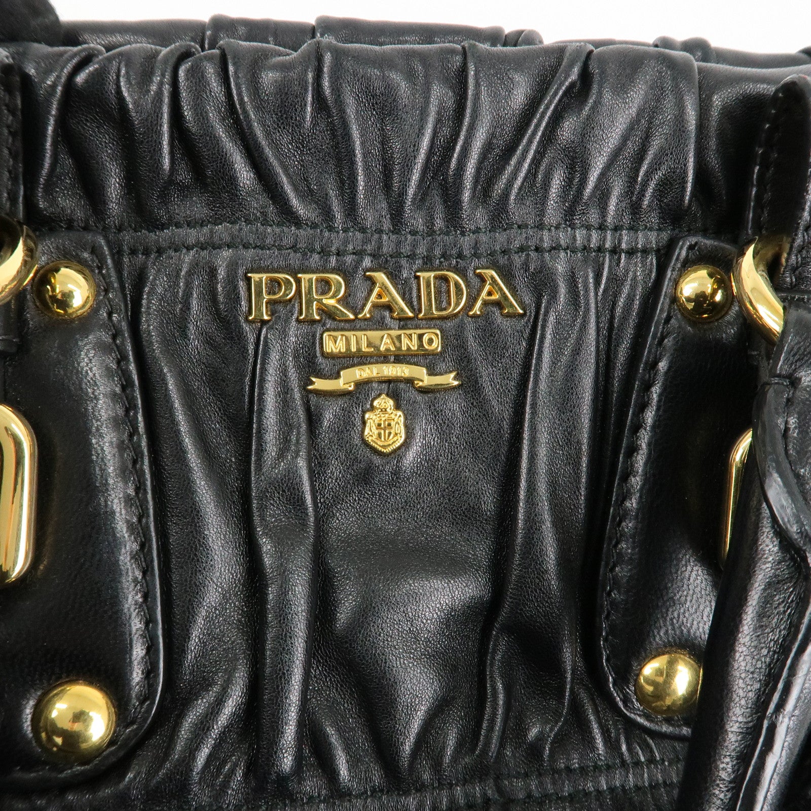 PRADA Leather 2way Bag Hand bag Black Gold Hardware Used