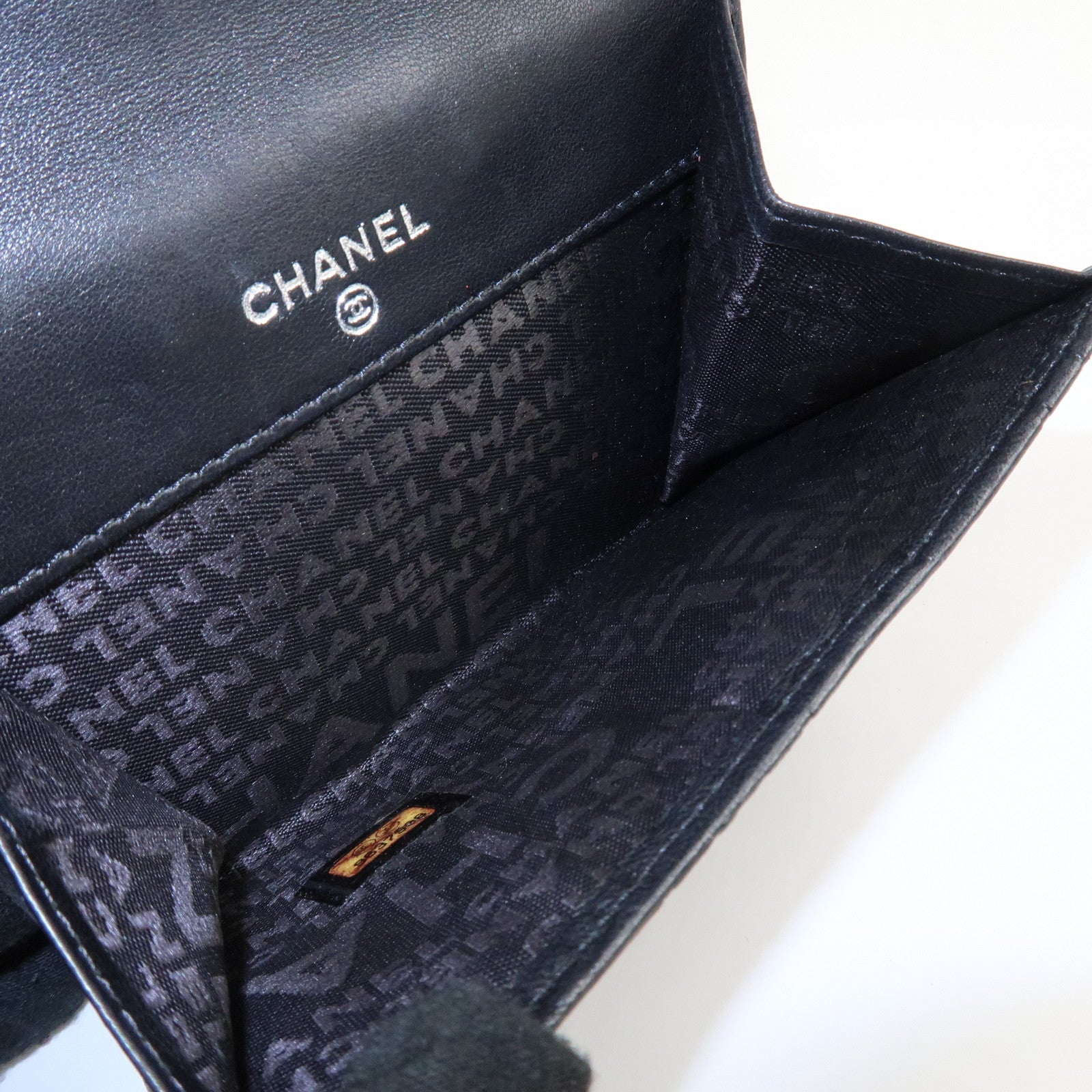 CHANEL Icon Line Lamb Skin W Flap Bi-fold Wallet Black A24212