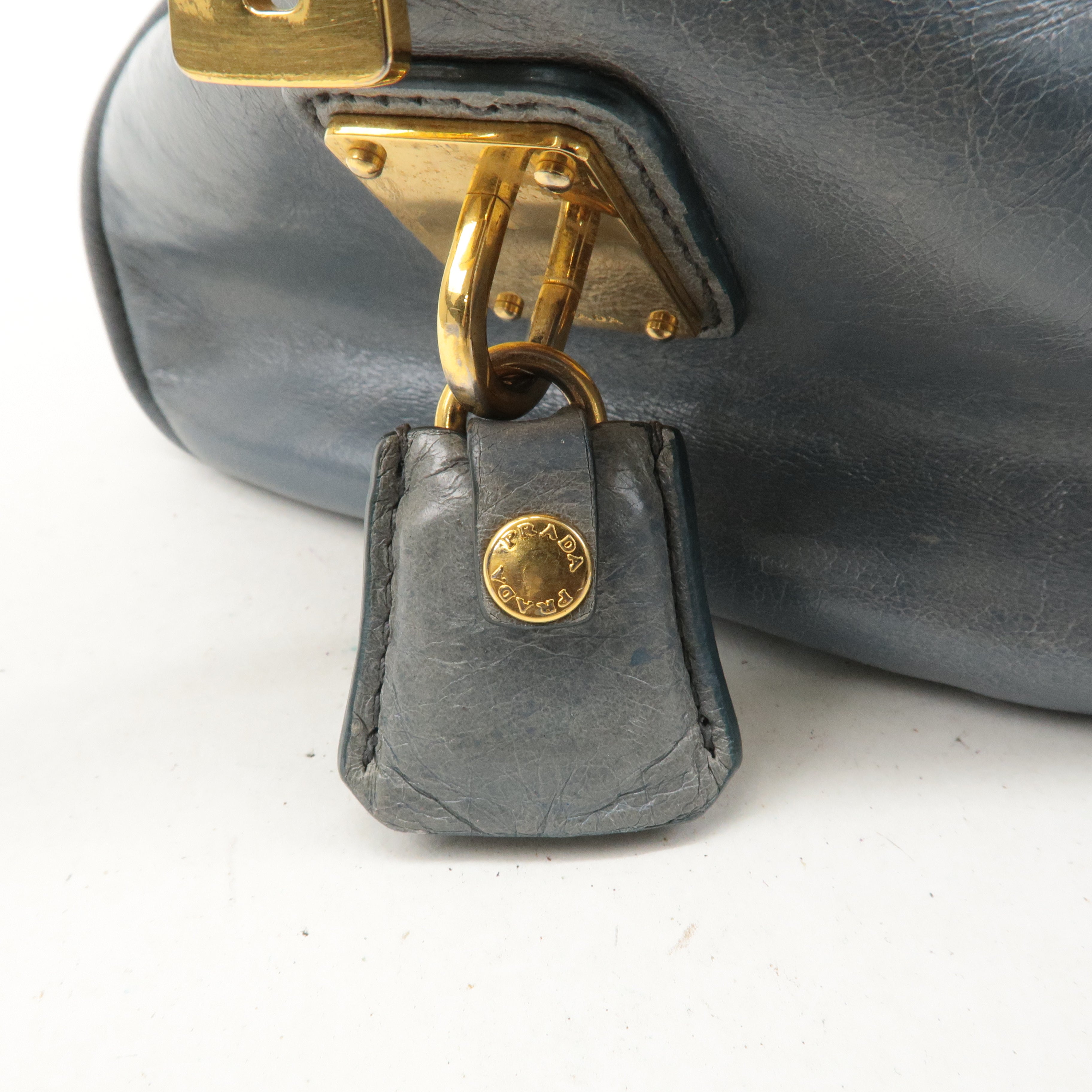 PRADA Leather 2Way Bag Hand Bag Shoulder Bag Light Blue