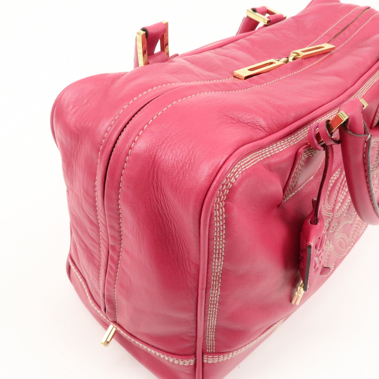 LOEWE Anaglam Amazone 35 Leather Hand Bag Boston Bag Pink Used