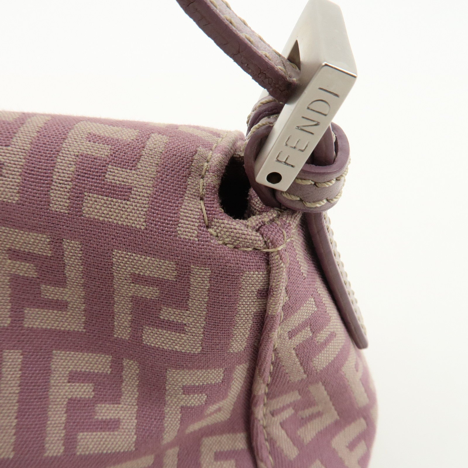 FENDI Zucchino Canvas Leather Mini Mamma Baguette Purple 8BR180 Used