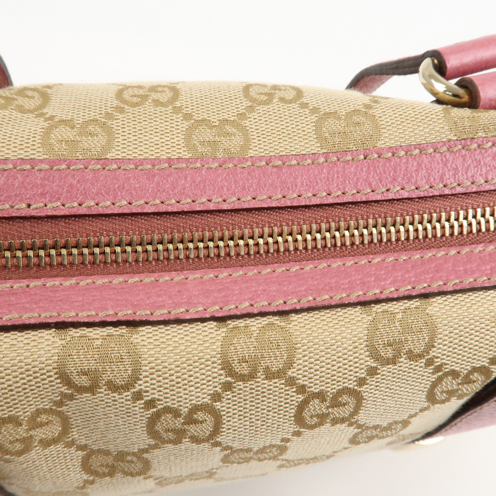 GUCCI GG Canvas Leather Mini Boston Bag Beige Pink 152457