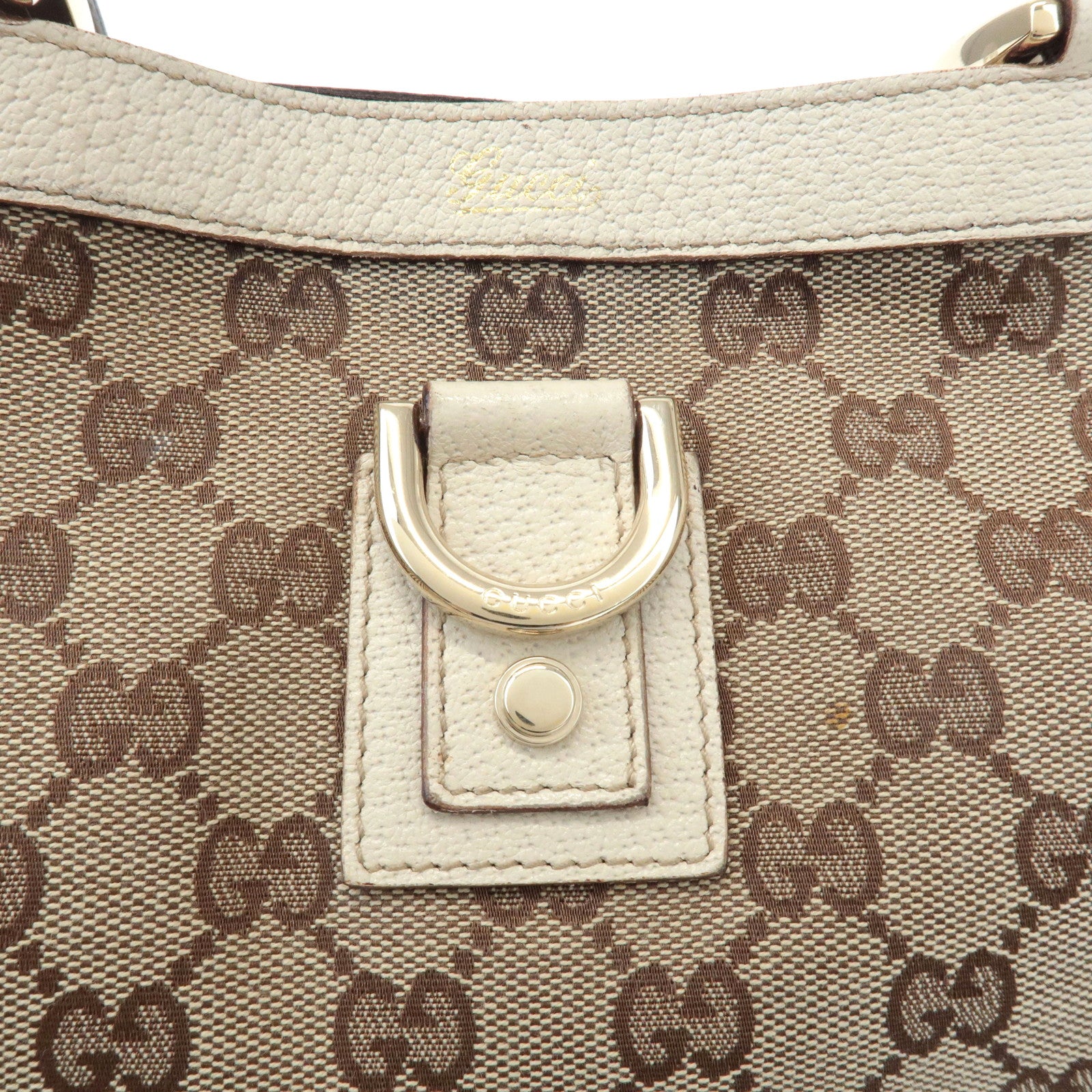 GUCCI Abbey Line GG Canvas Leather Tote Bag Beige 141472 Used