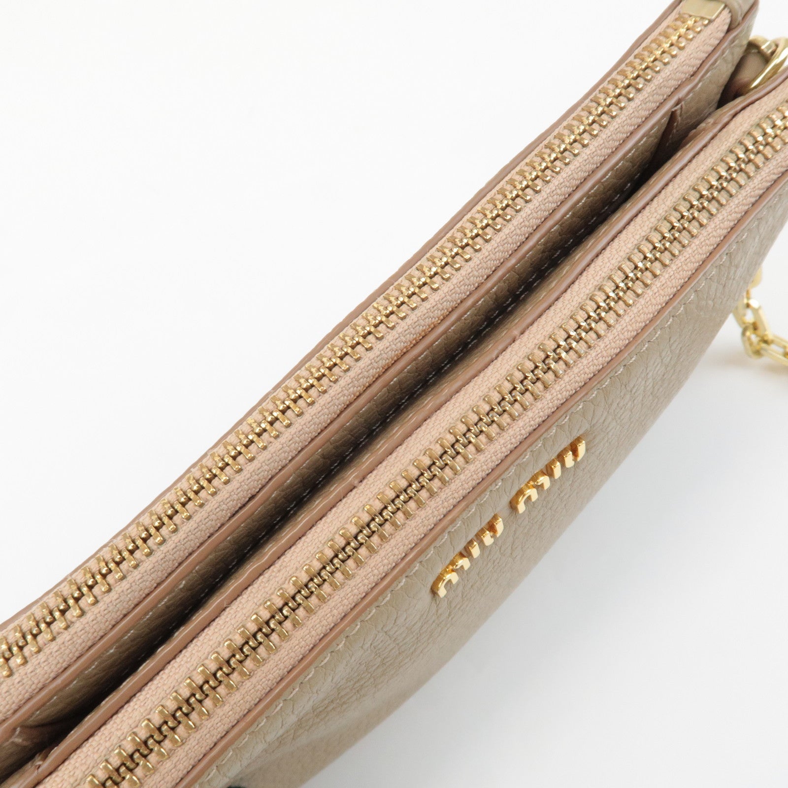 MIU MIU Leather Shoulder Bag Crossbody Bag Beige Used