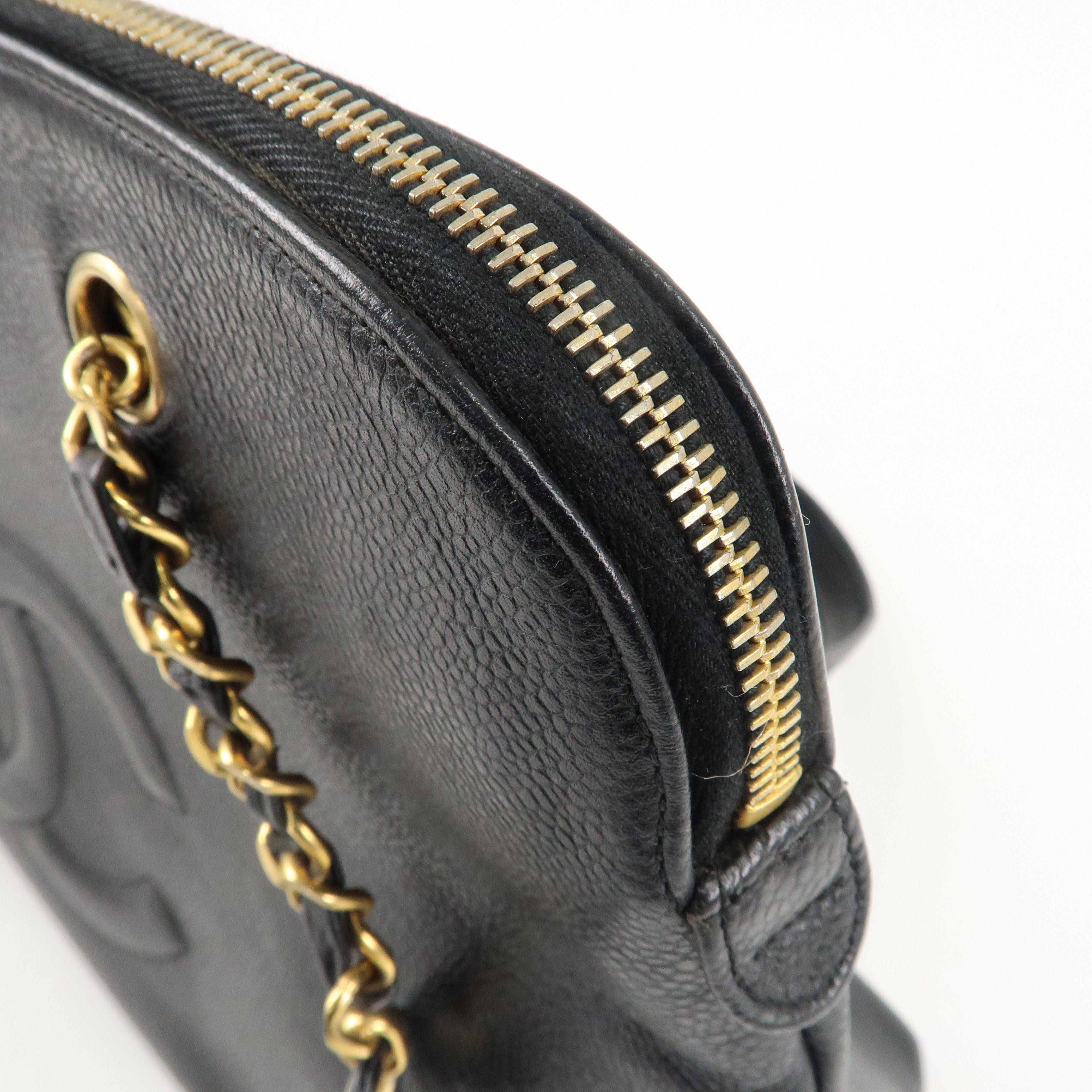 CHANEL Caviar Skin Coco Mark Chain Shoulder Bag Black Gold