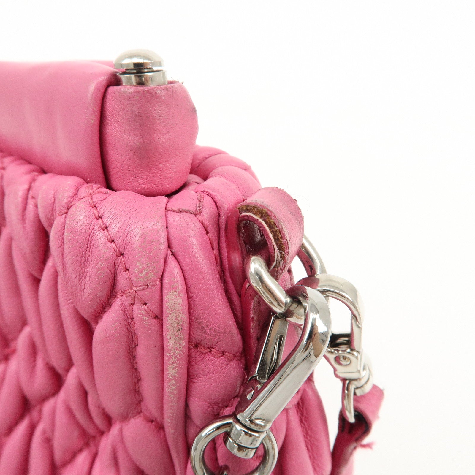 MIU MIU Matelasse Leather Bijou Shoulder Bag Hand Bag Pink