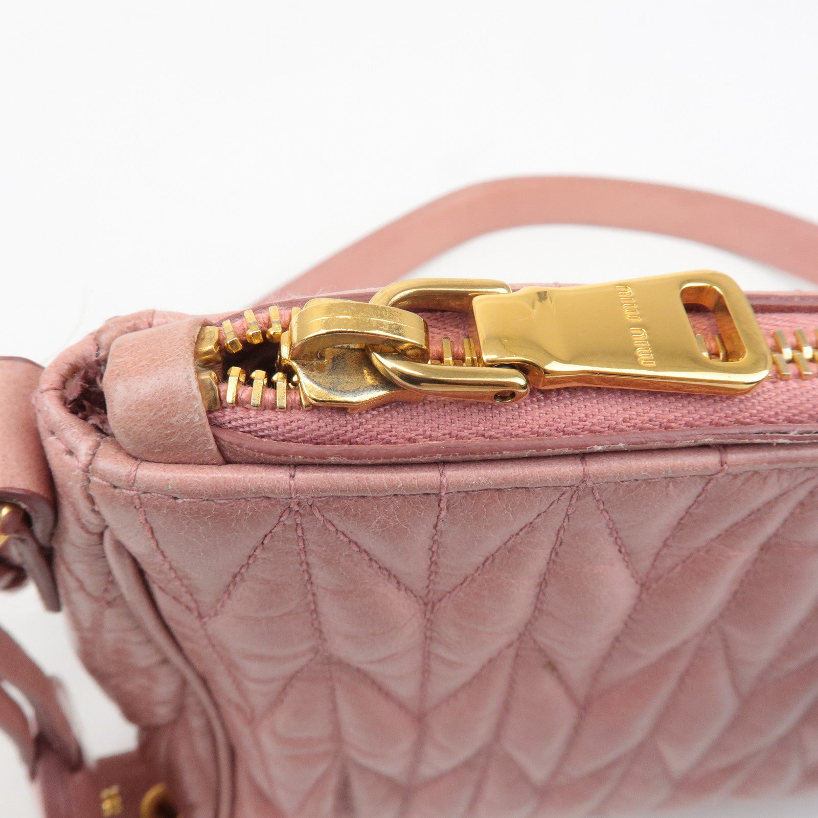 MIU MIU Leather Ribbon Gathered Shoulder Bag Pink RR1937