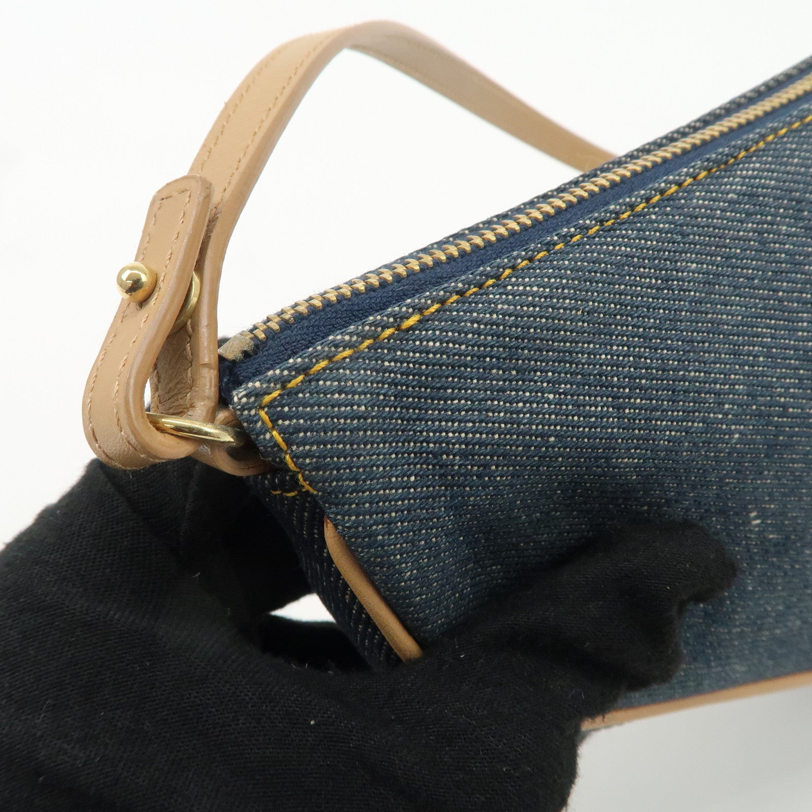 Christian Dior Denim Leather Saddle Pouch SHoulder Bag Blue Beige