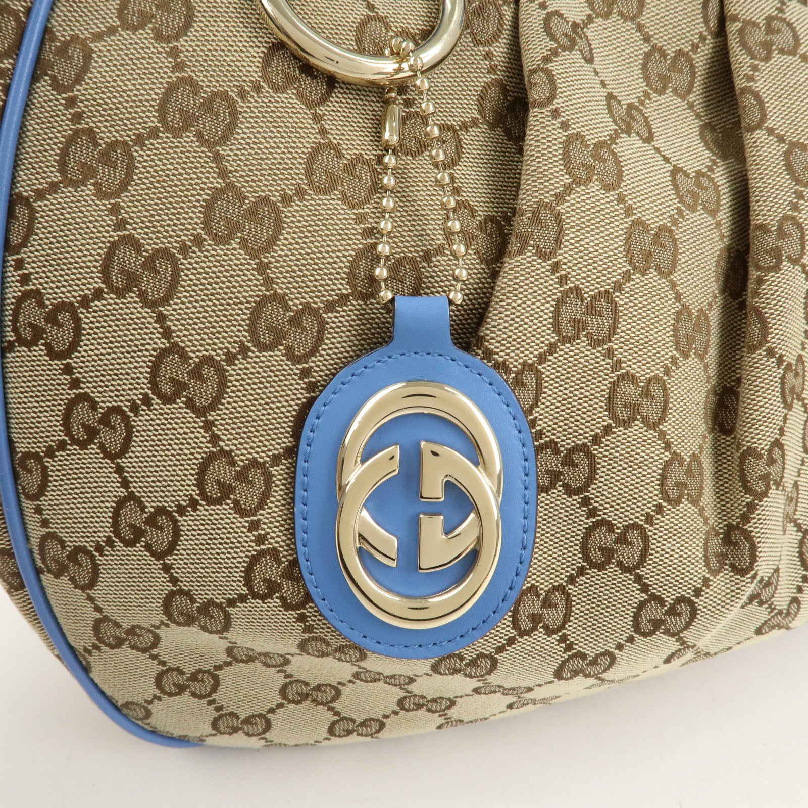 Gucci Sukey GG Canvas Leather Shoulder Bag Beige Light Blue 232955 Used