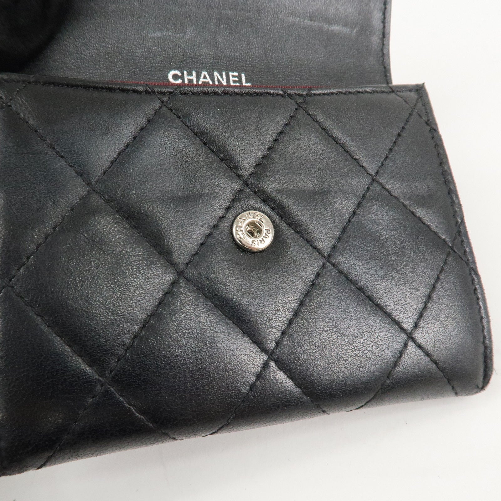 CHANEL Matelasse Lamb Skin Card Case Black AP0214 Used