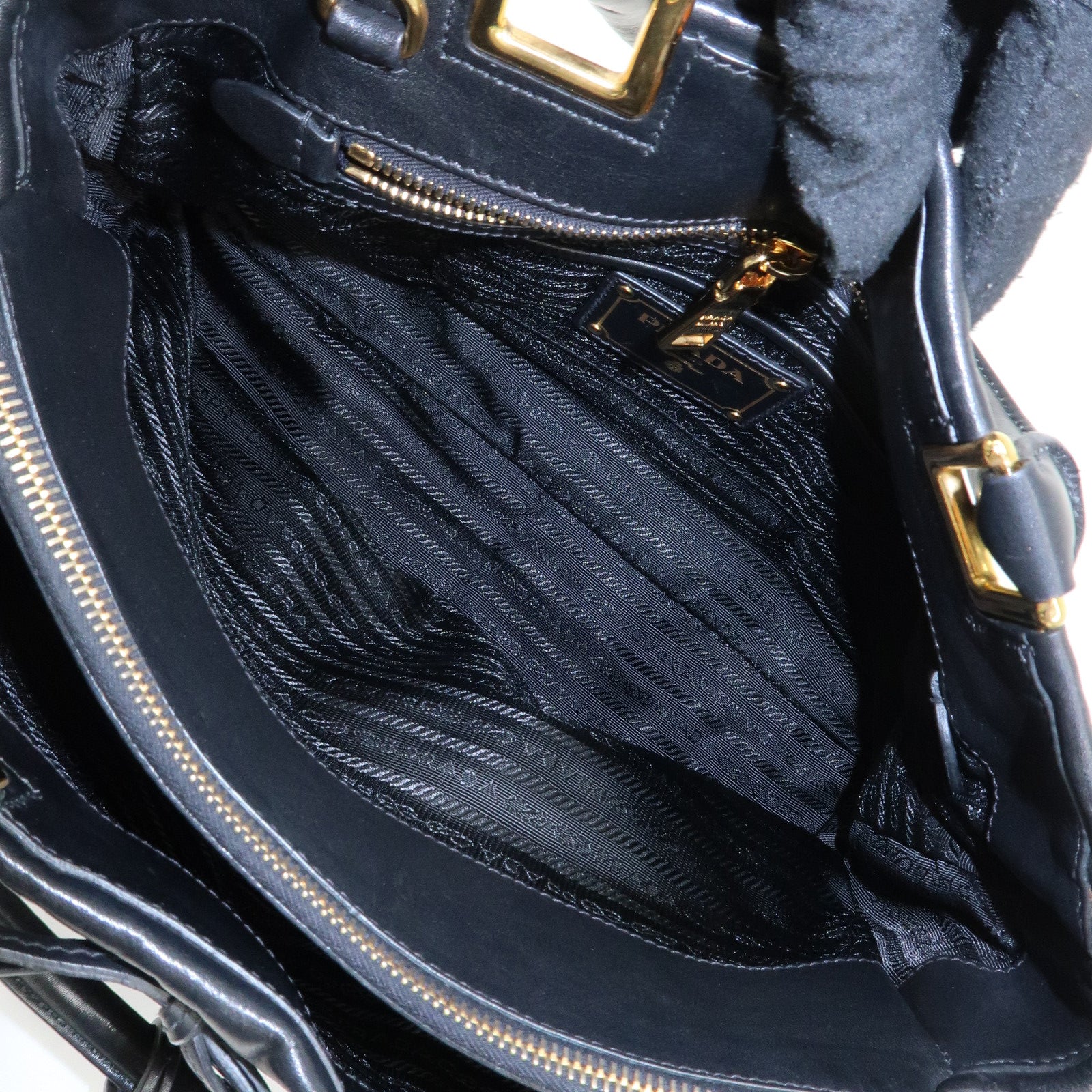 PRADA Leather Ribbon 2way Bag Hand Bag Black BN2244